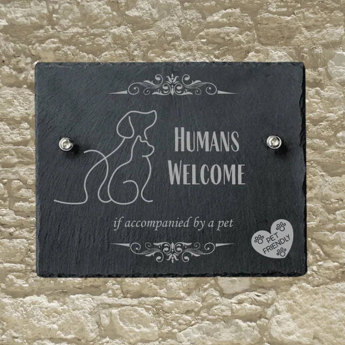 Personalized Slate Informational Signs with Bolts Pets Welcome / 8" x 10"