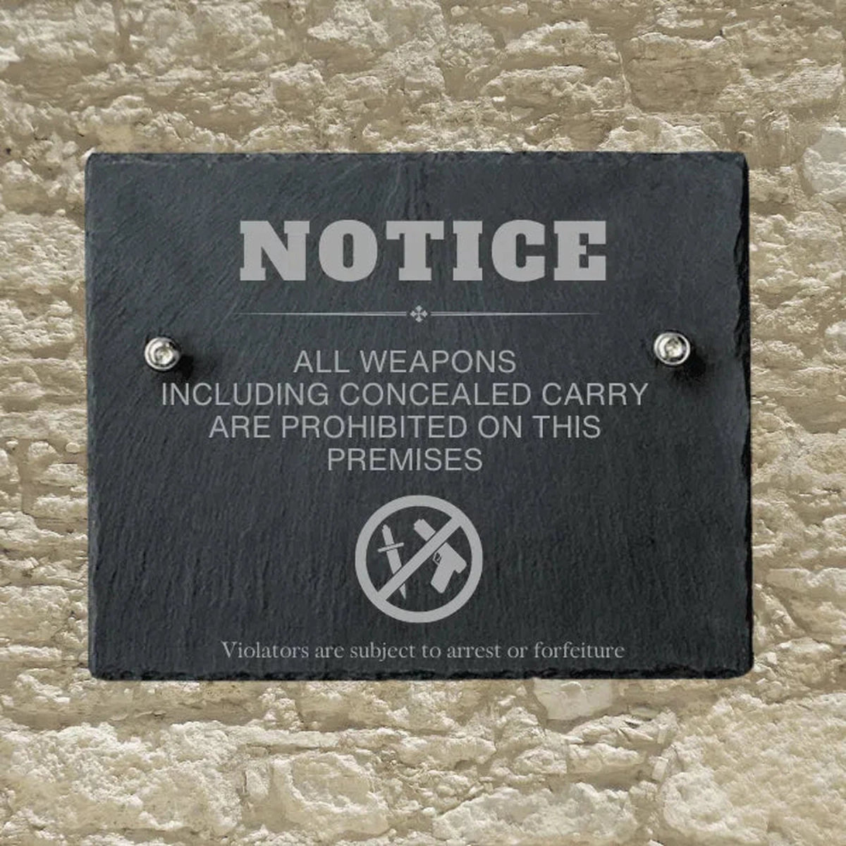 Personalized Slate Informational Signs with Bolts No Firearms / 8" x 10"
