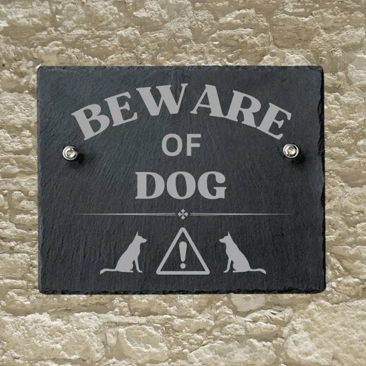 Personalized Slate Informational Signs with Bolts Beware of Dog / 8" x 10"