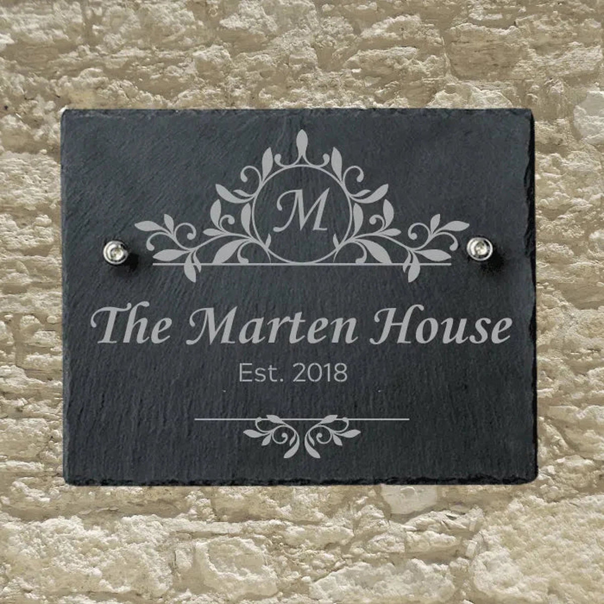 Personalized Slate Informational Signs with Bolts Monogram Sign / 8" x 10"
