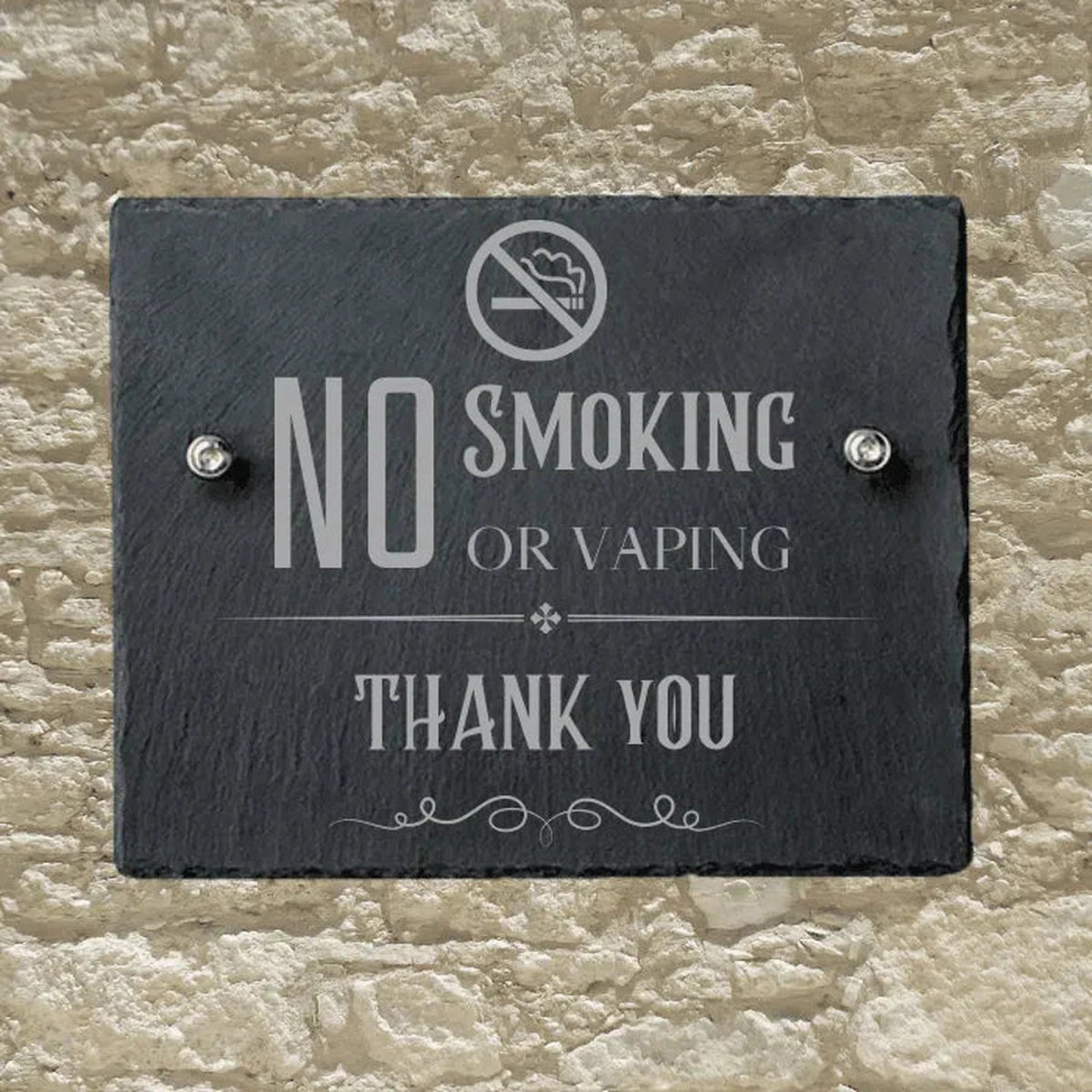 Personalized Slate Informational Signs with Bolts No Smoking or Vaping / 8" x 10"
