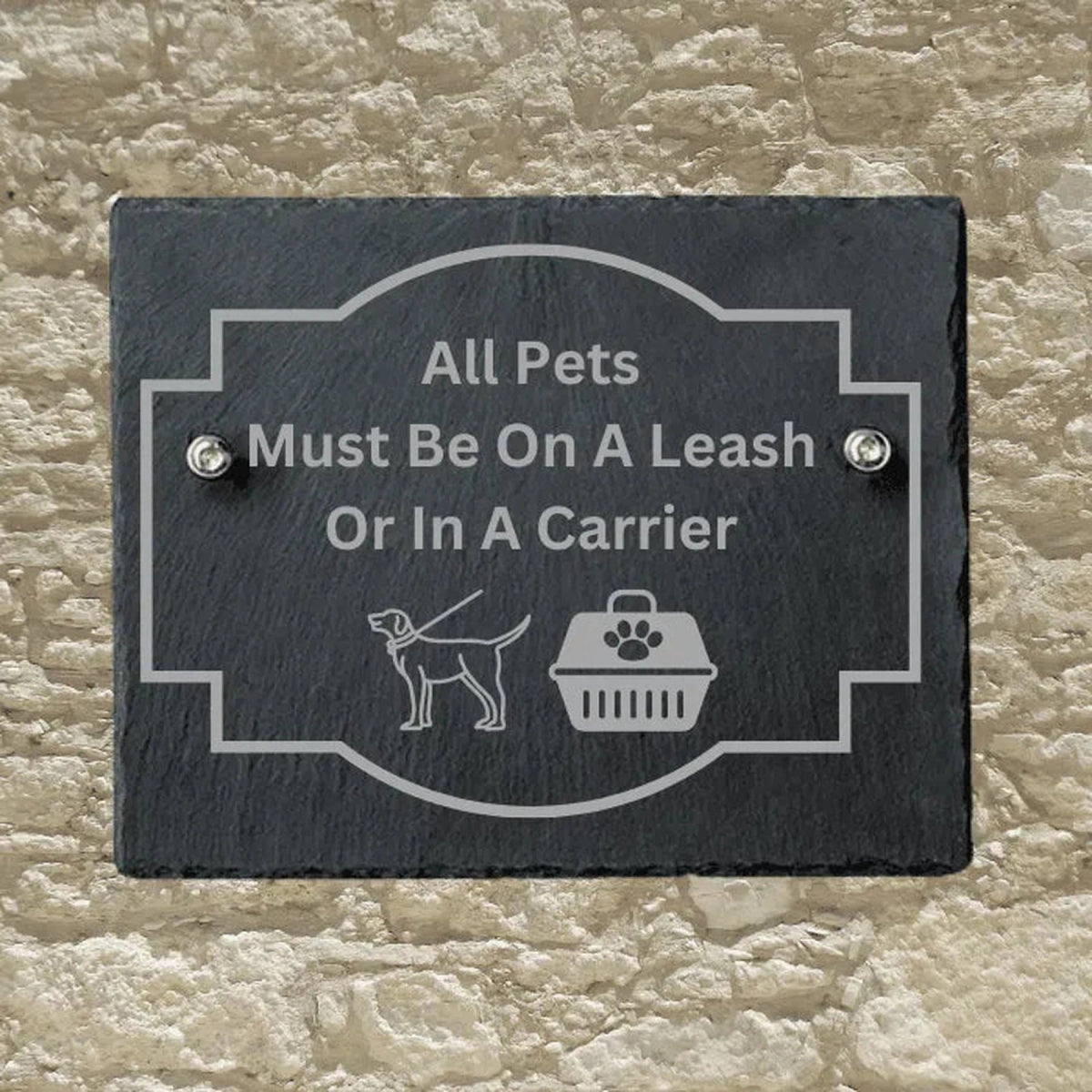 Personalized Slate Informational Signs with Bolts Pet Leash and Carrier / 8" x 10"