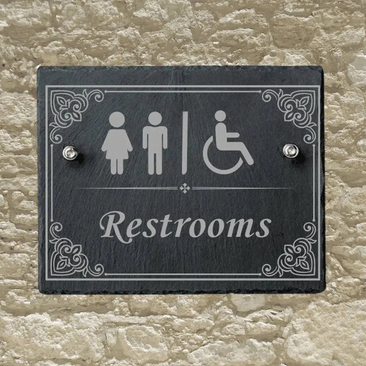 Personalized Slate Informational Signs with Bolts Restroom / 8" x 10"