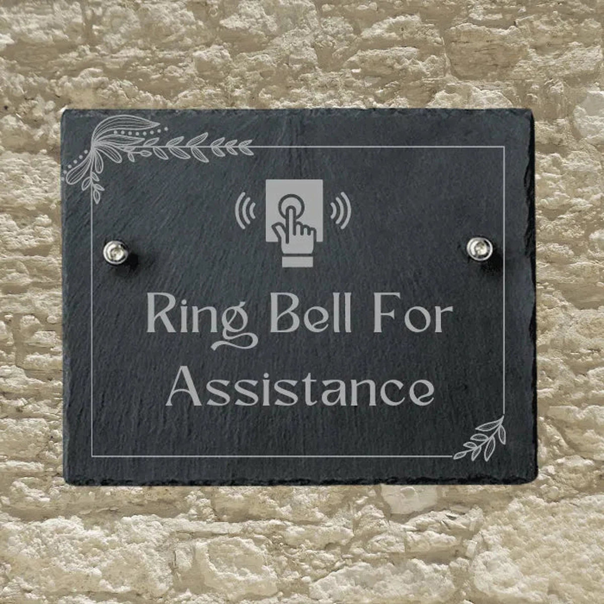 Personalized Slate Informational Signs with Bolts Ring Bell for Assistance / 8" x 10"
