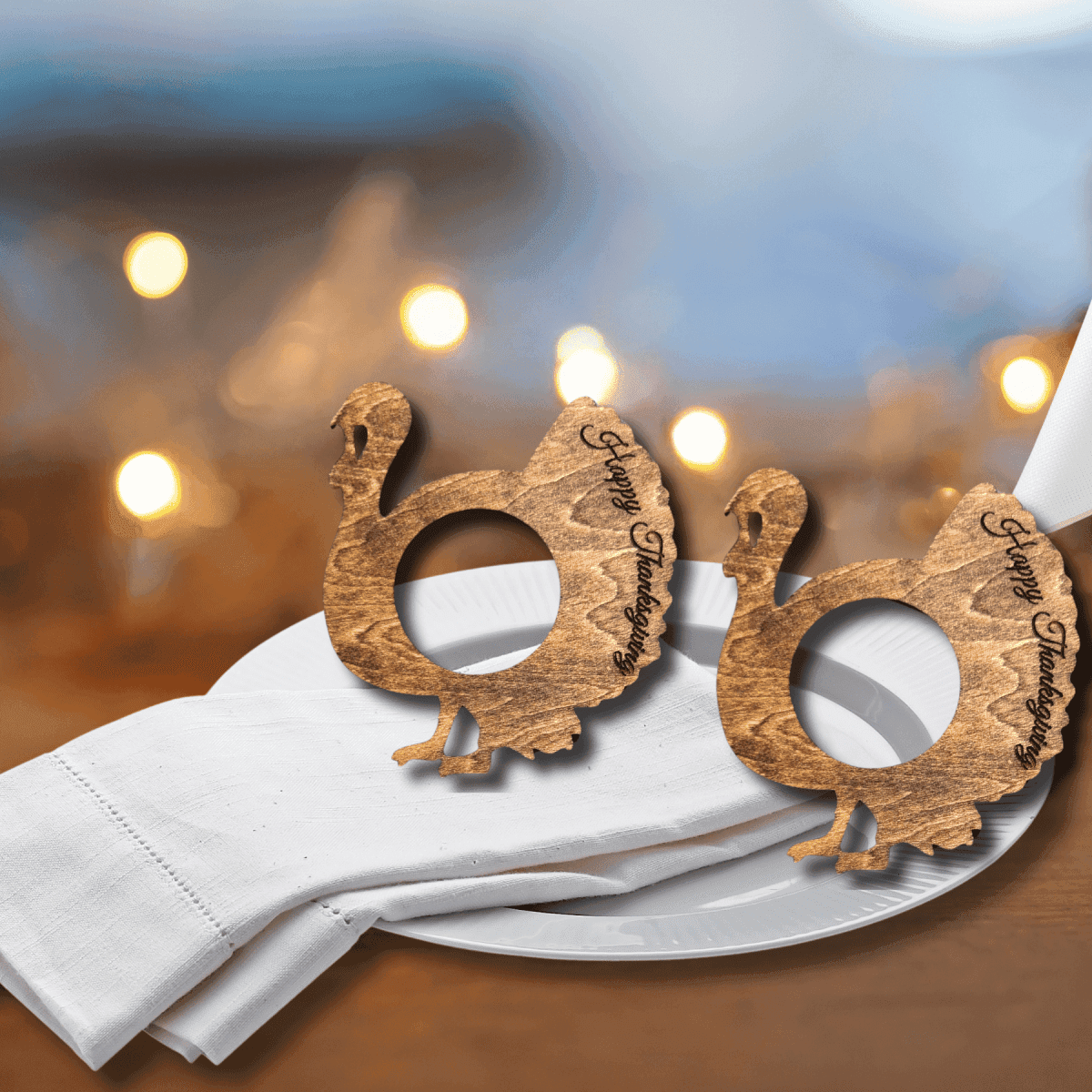 Personalized Standing Turkey Table Decor - Thanksgiving Craft Kit 2 Classic Turkey Napkin Rings - Handpainted - Engraved with Happy Thanksgiving - $9.99