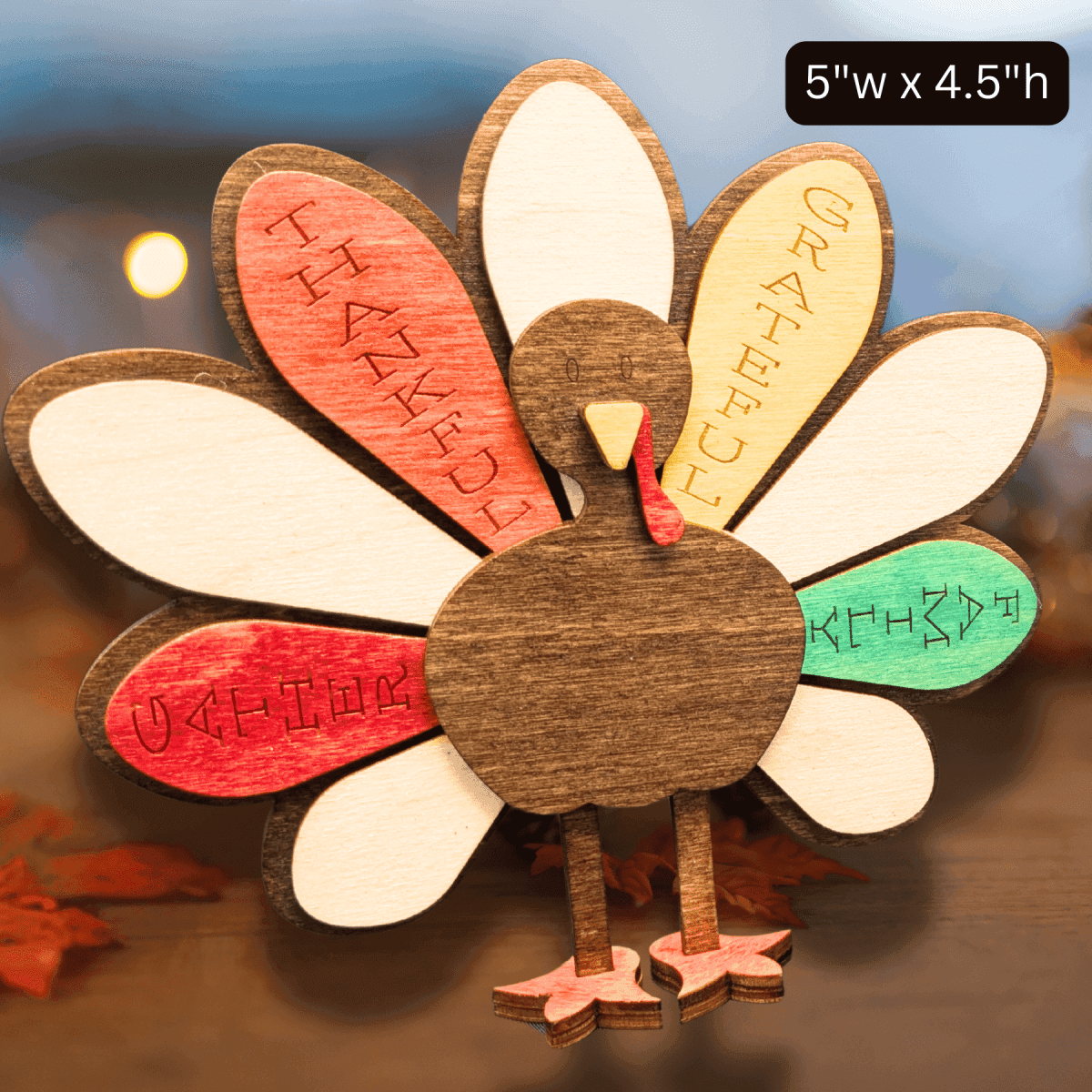 Personalized Standing Turkey Table Decor - Thanksgiving Craft Kit Small 5" x 4" Centerpiece Turkey - Handpainted - Add Names for Engraving - $14.99