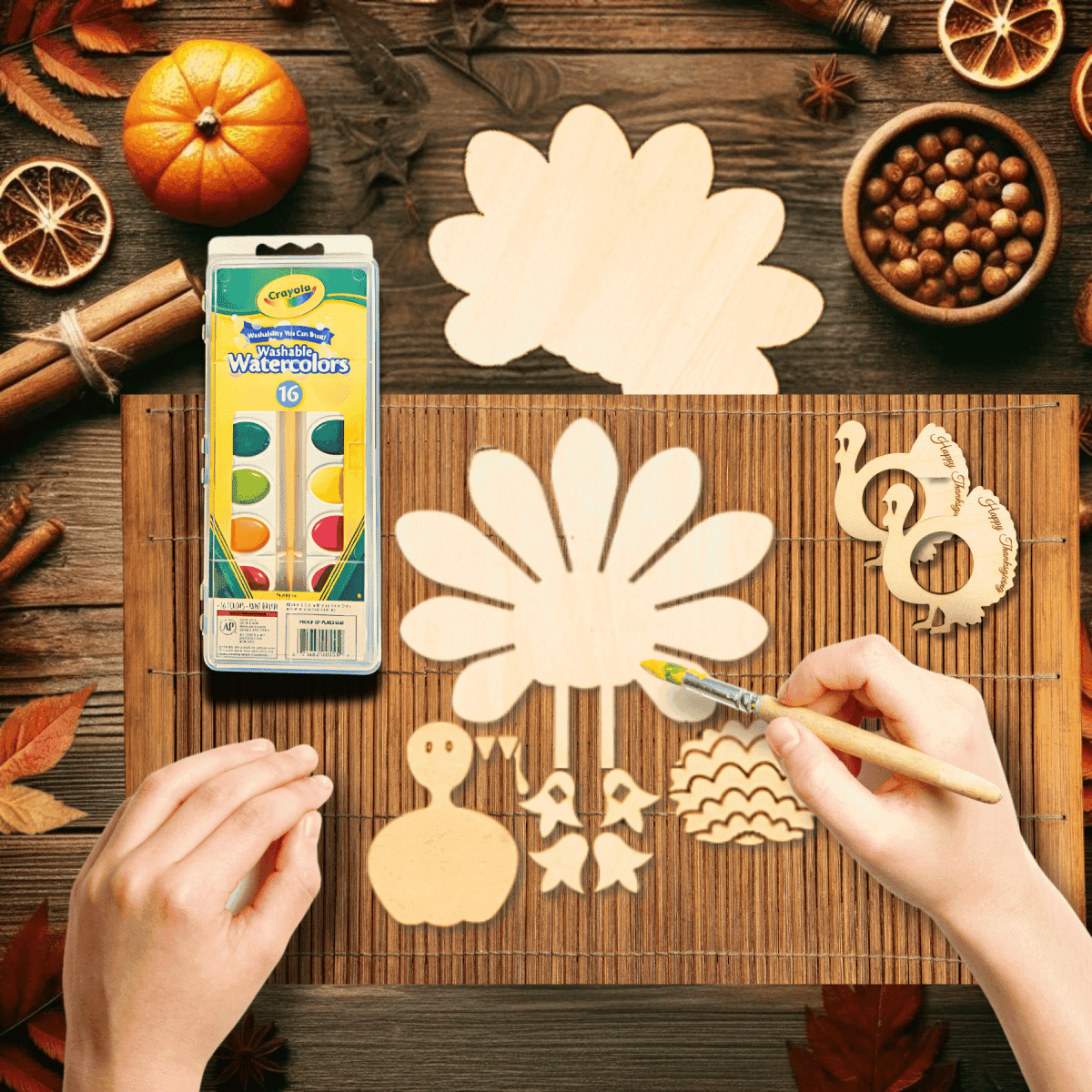 Personalized Standing Turkey Table Decor - Thanksgiving Craft Kit 11 Piece Craft Kit with 2 Classic Turkey Napkin Rings - Add Names for Engraving - $19.99