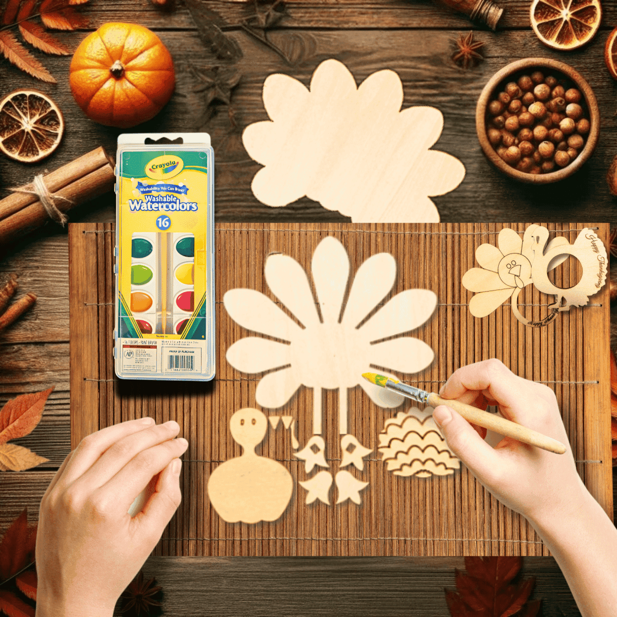 Personalized Standing Turkey Table Decor - Thanksgiving Craft Kit 11 Piece Craft Kit with 2 Classic Turkey Napkin Rings - Add Names for Engraving - $19.99