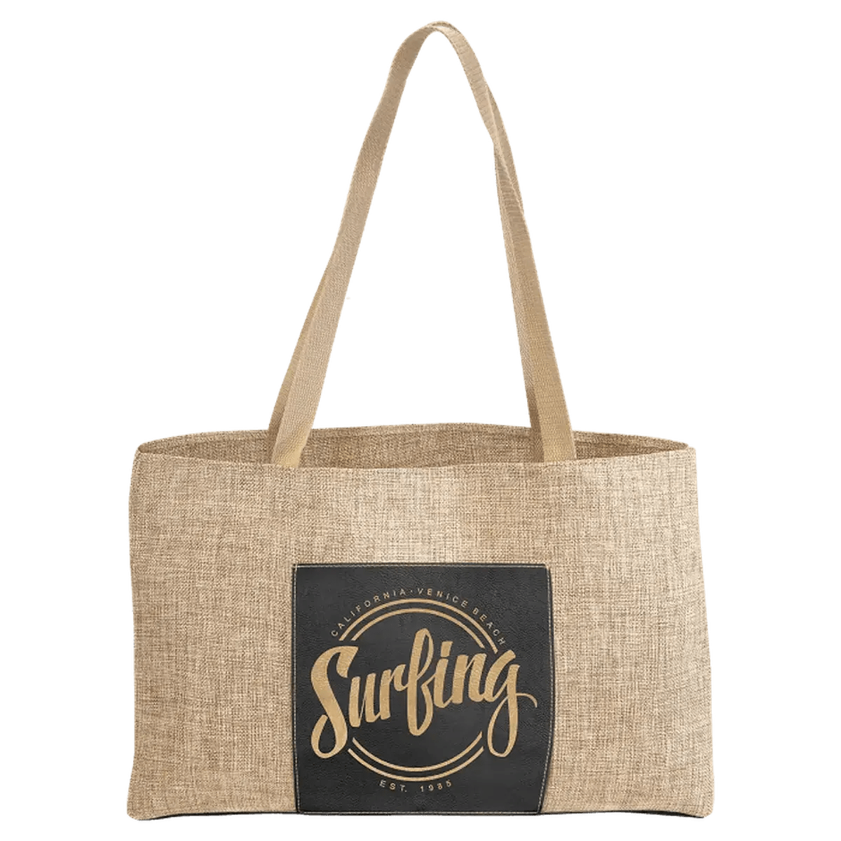Personalized Tote Bags in Canvas or Burlap with Front Pocket - Natural Burlap