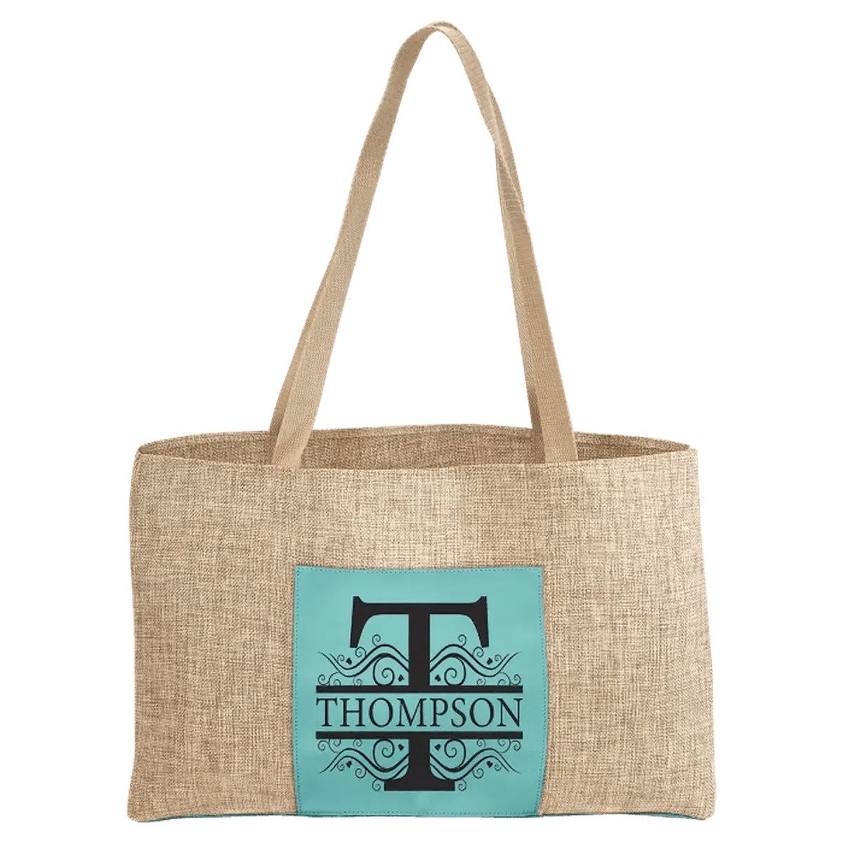 Personalized Tote Bags in Canvas or Burlap with Front Pocket - Natural Burlap