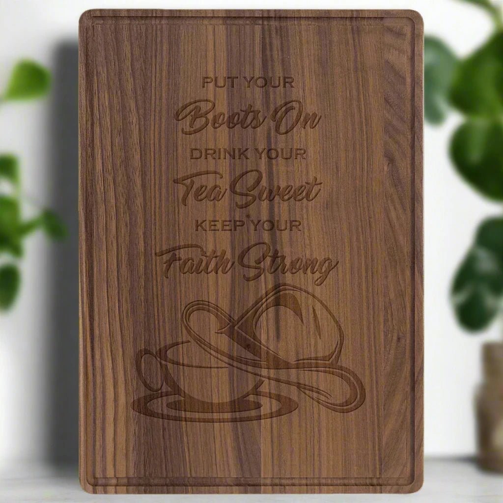 Personalized Walnut Cutting Board with Drip Ring and Custom Engraving - 9" x 6
