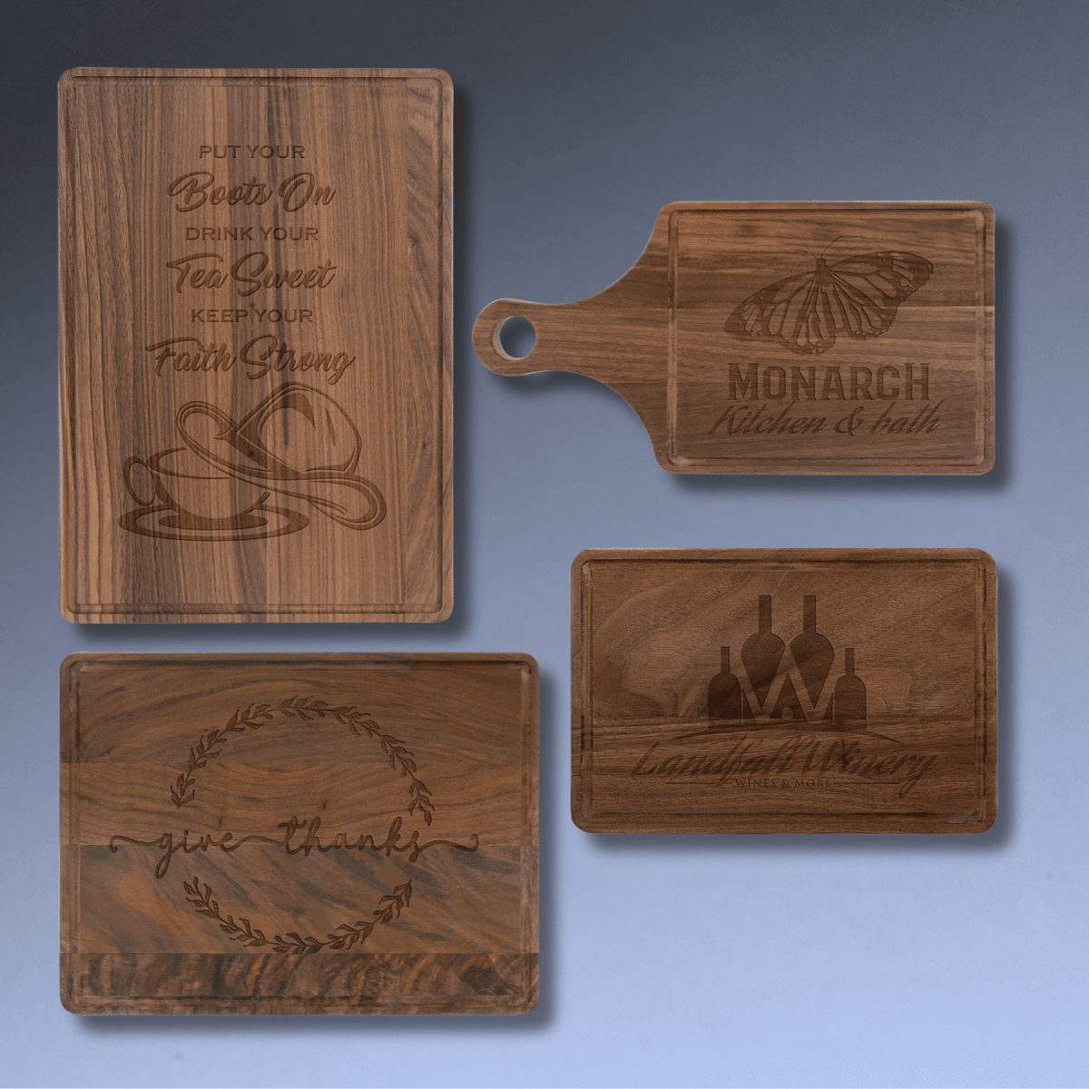 Personalized Walnut Cutting Board with Drip Ring and Custom Engraving - 9" x 6