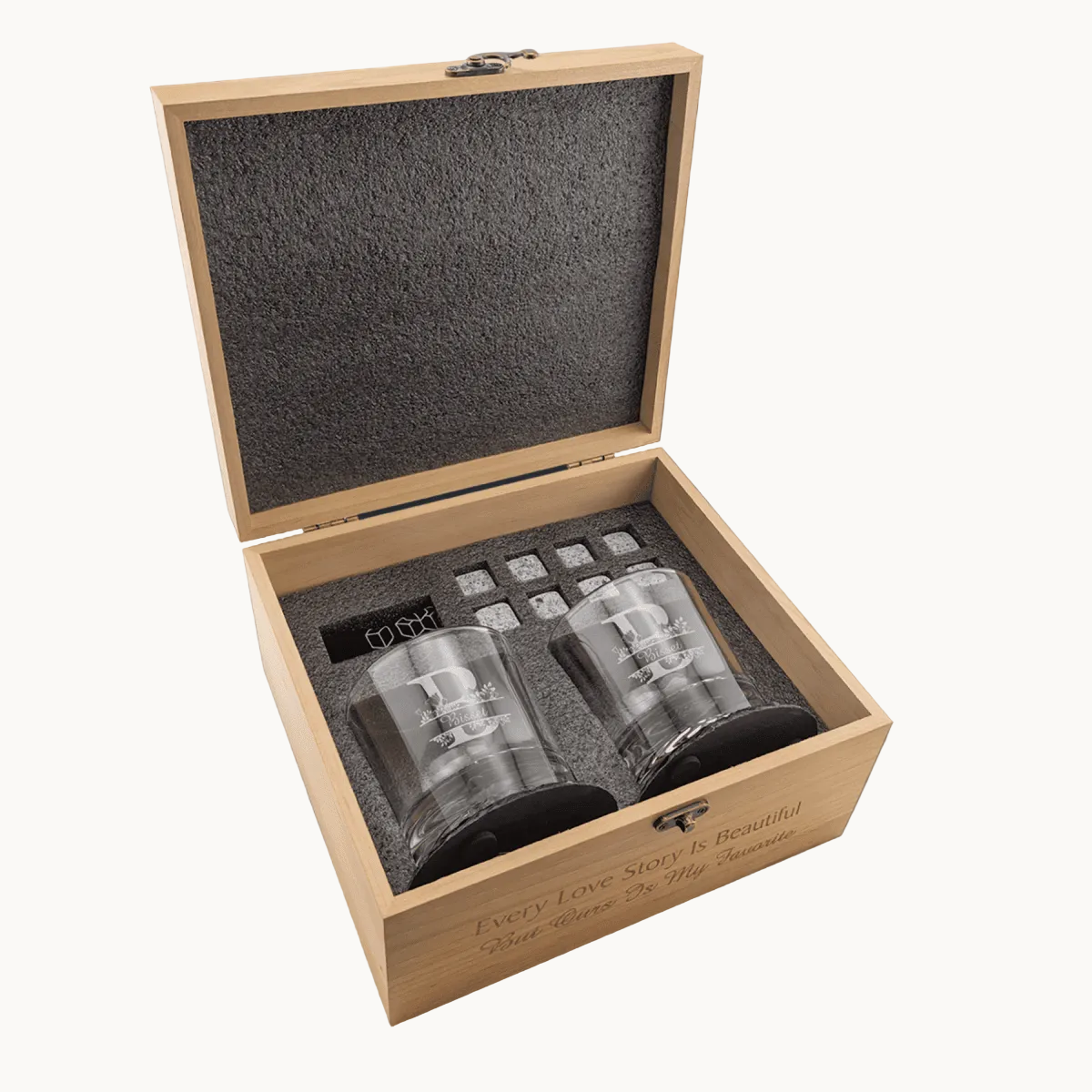 Personalized Whiskey Glass Gift Set in Engraved Red Alder Box -