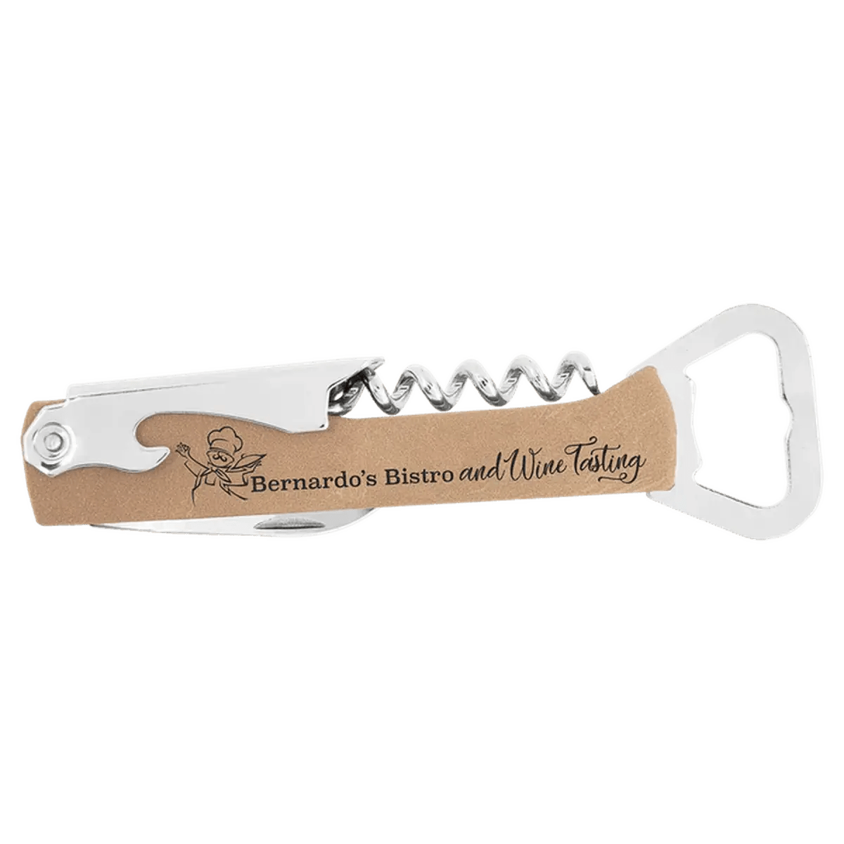 Personalized Wine Bottle Opener Multi - Tool and Corkscrew - Light Brown