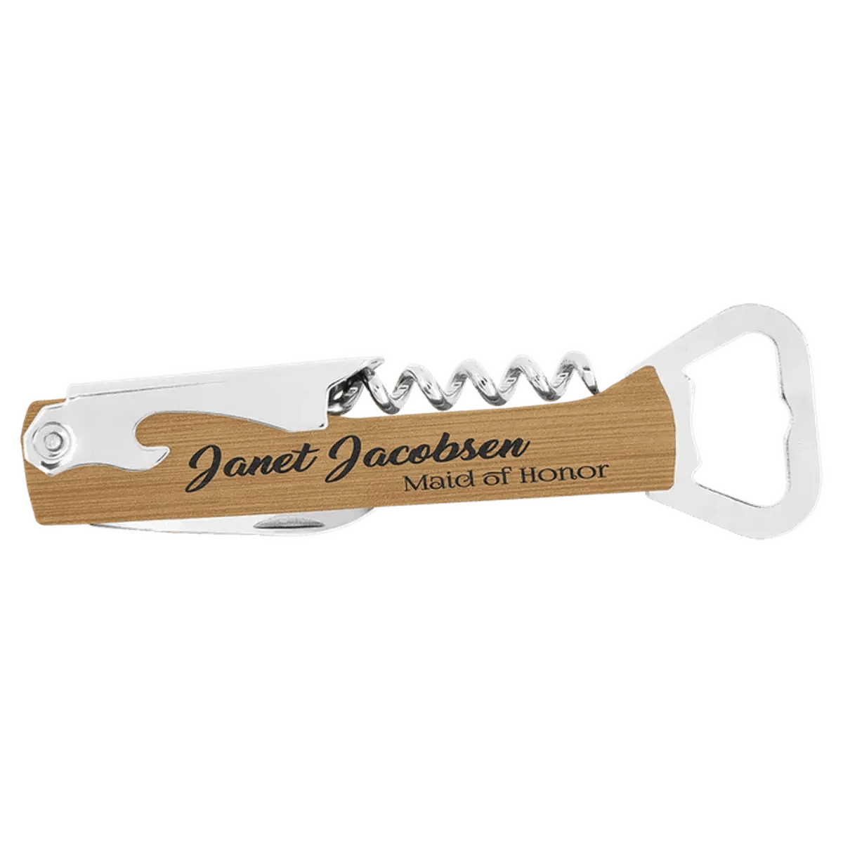 Personalized Wine Bottle Opener Multi - Tool and Corkscrew - Bamboo