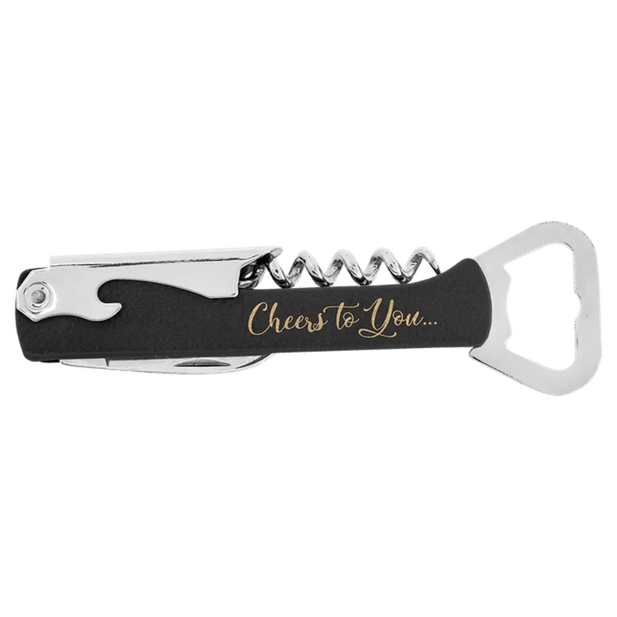 Personalized Wine Bottle Opener Multi - Tool and Corkscrew - Black/Gold