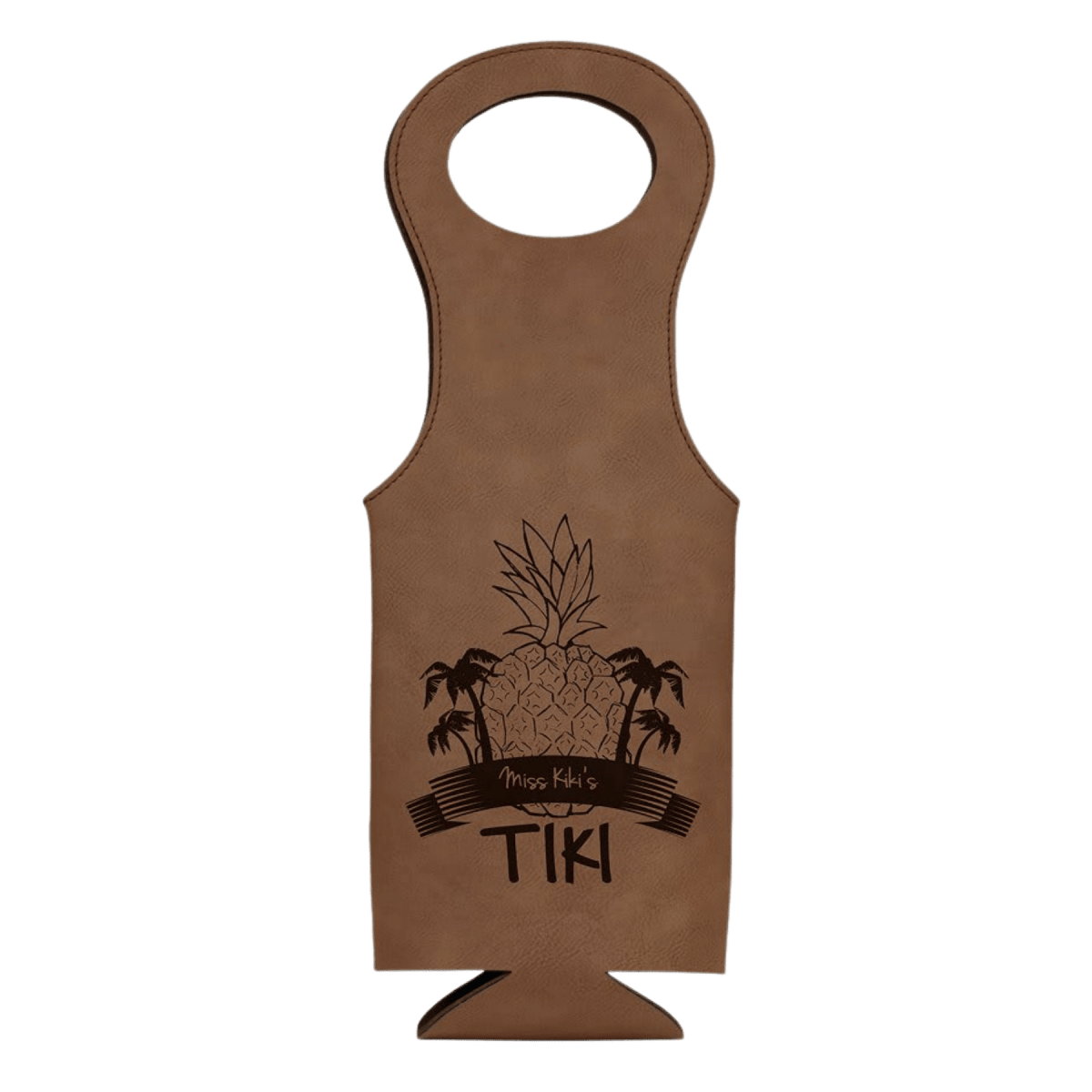 Personalized Wine Tote Bag – Insulated Leatherette Bottle Holder - Dark Brown