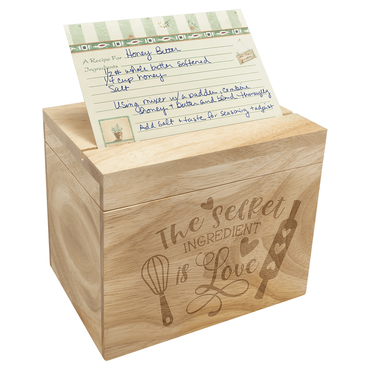 Personalized Wood Recipe Card Box - 6 5/8" (L) x 4 7/8" (W) x 5 1/2" (H)