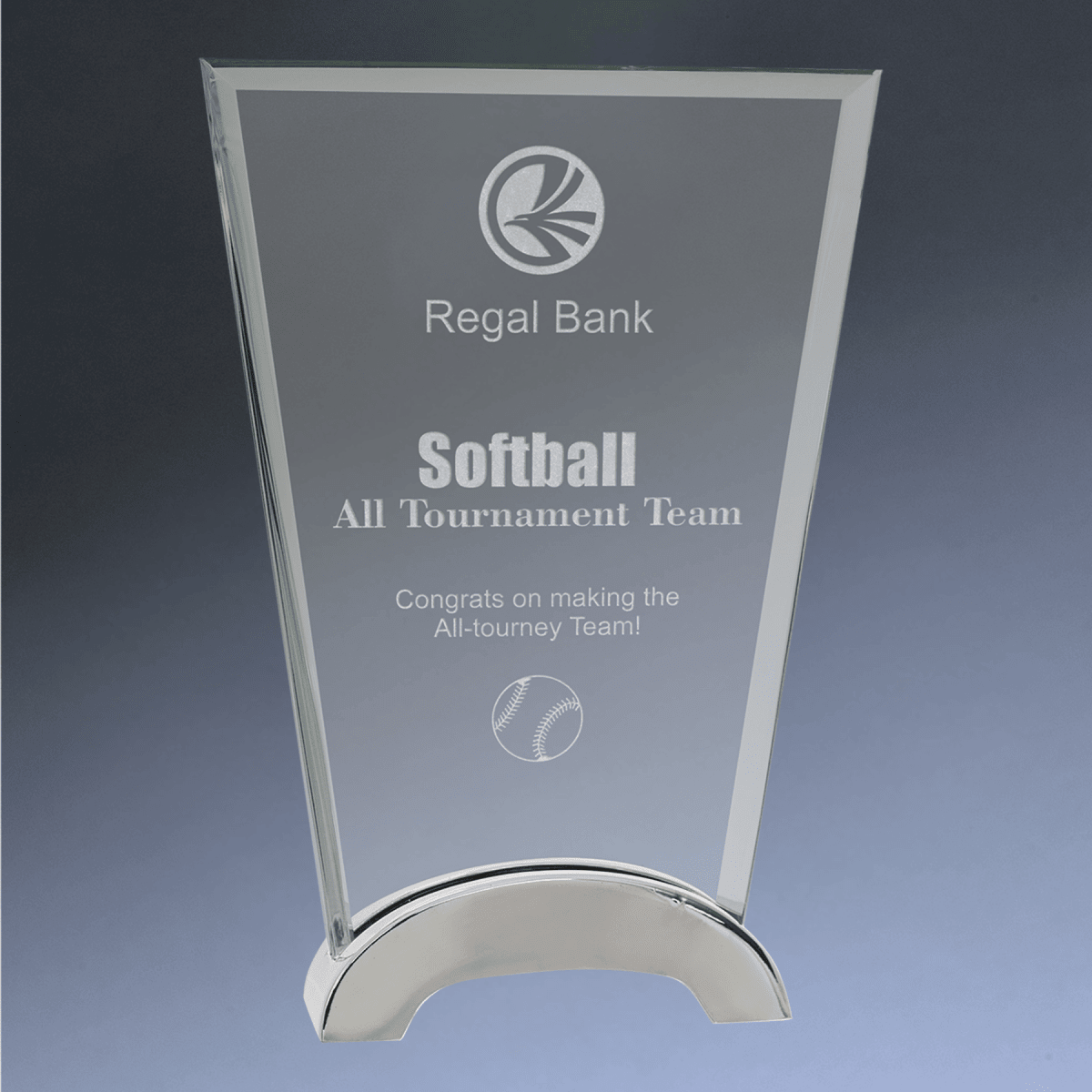 Platinum Glass Awards on Silver Aluminum Base – Custom Engraved - Fan