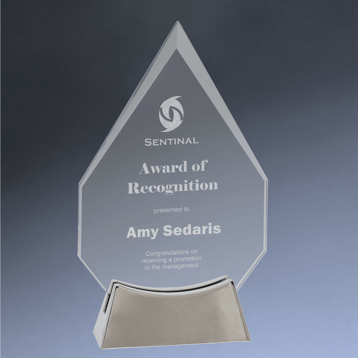 Platinum Glass Awards on Silver Aluminum Base – Custom Engraved - Diamond