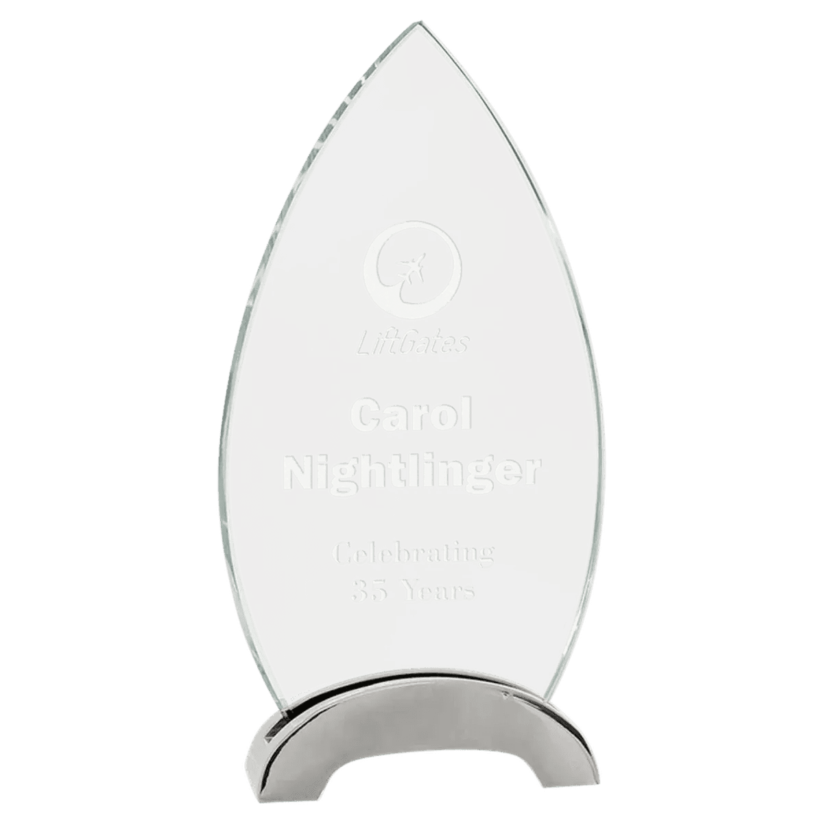 Platinum Glass Awards on Silver Aluminum Base – Custom Engraved - Oval