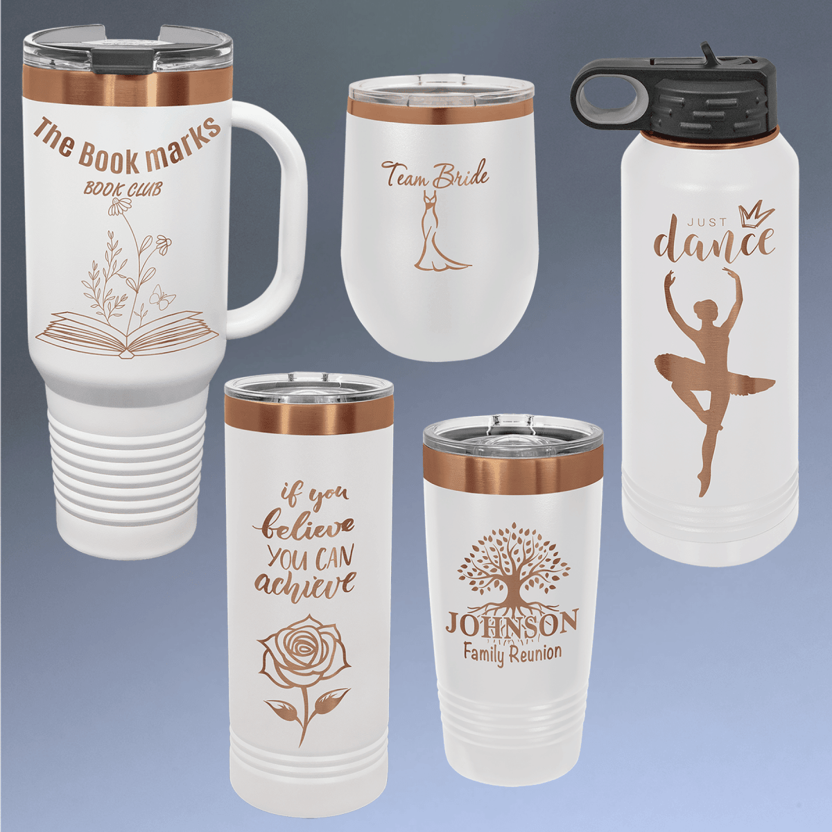 Polar Camel Ion Plated Tumblers and Water Bottles - White/Prism Engraving