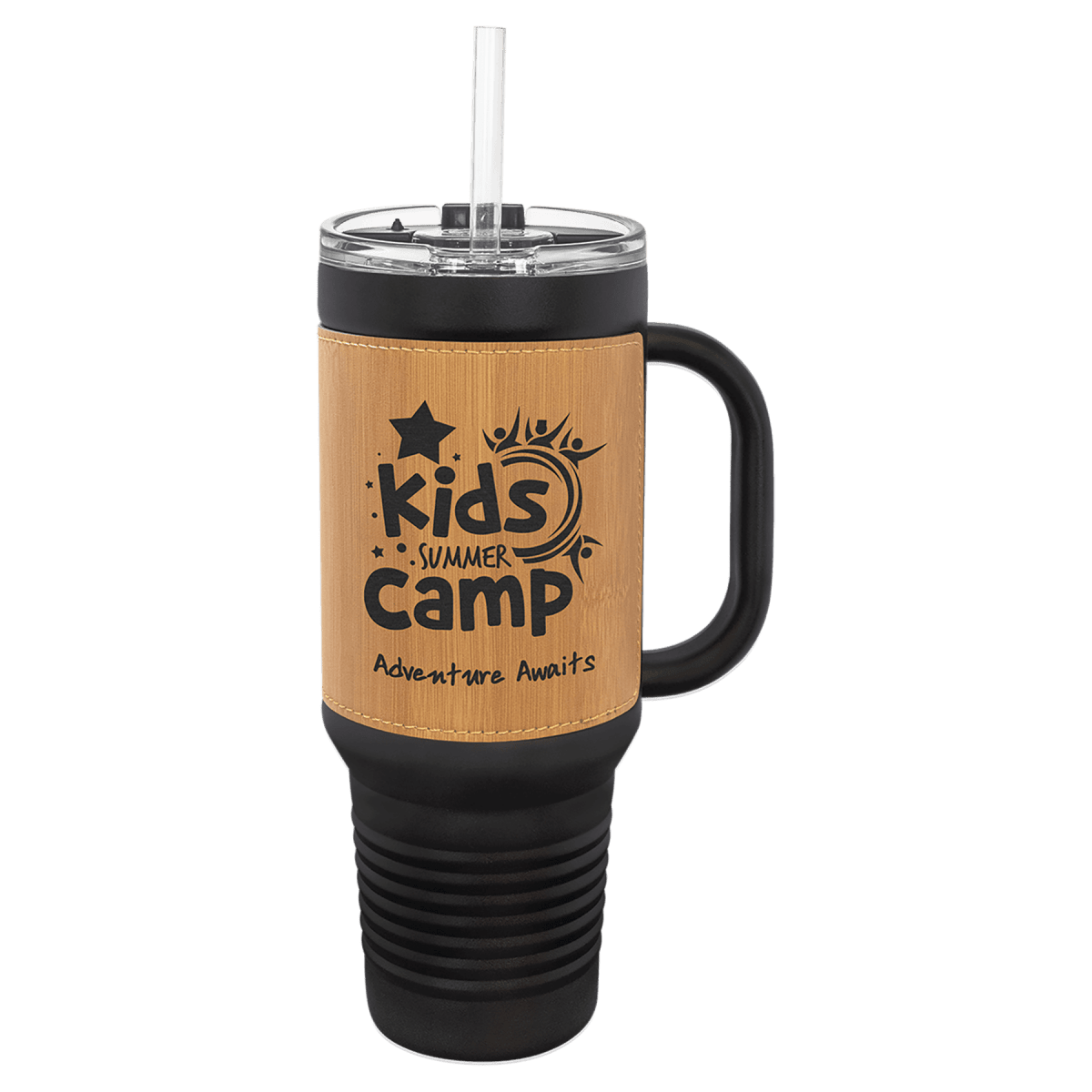 Polar Camel Personalized Travel Mugs - Bamboo/Black