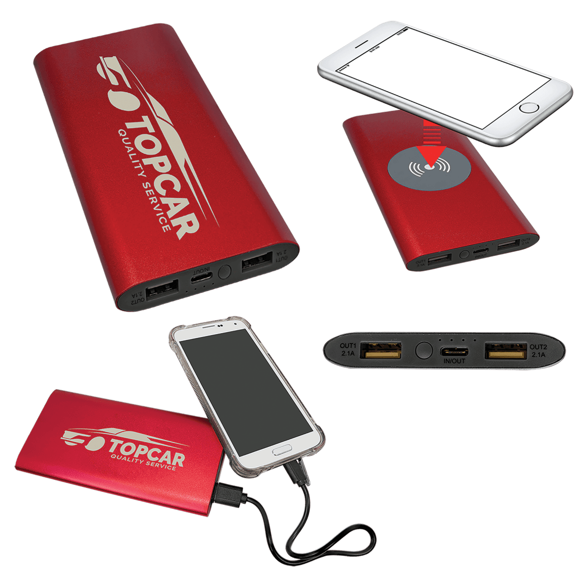 Power Bank & Wireless Charger w/USB - C Cord (8000mAh) - Red