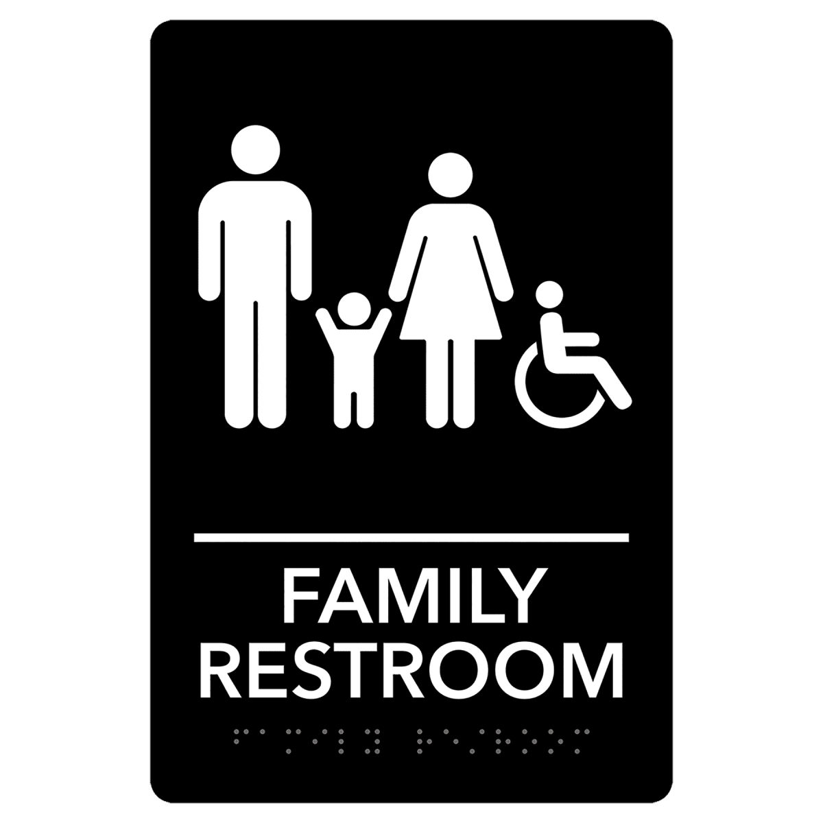 Pre - Designed ADA Signs - Restroom and Access Signs with Braille - Family Accessible Restroom ADA Sign with Wheelchair