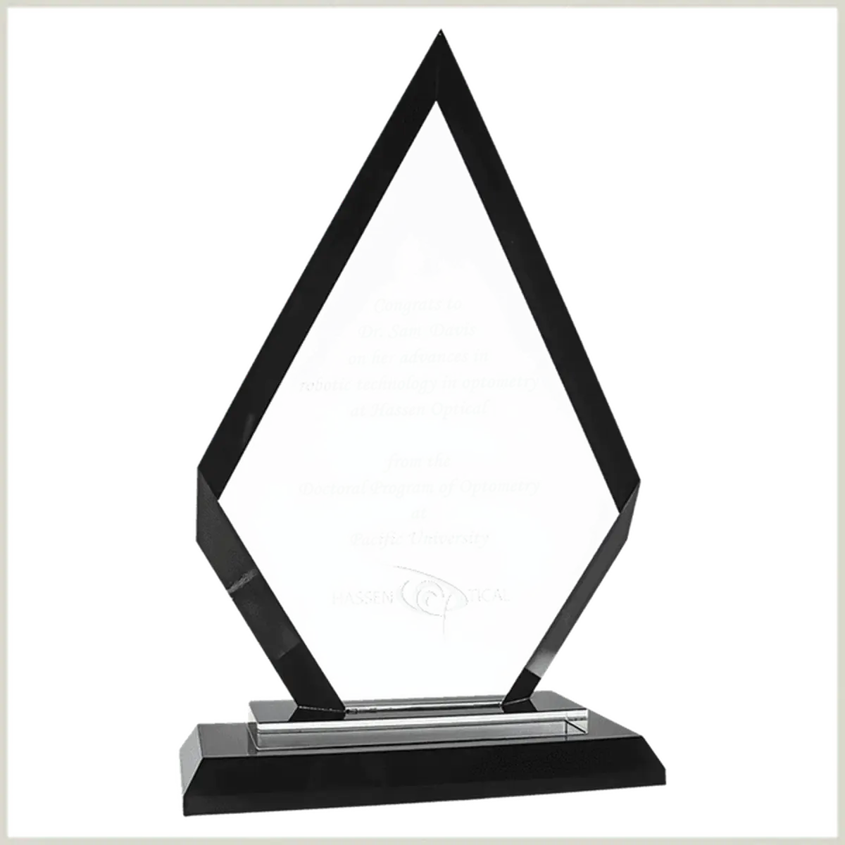 Premier Regal Glass Awards - Custom Engraved Award Recognition Diamond / Black / 7 1/2"