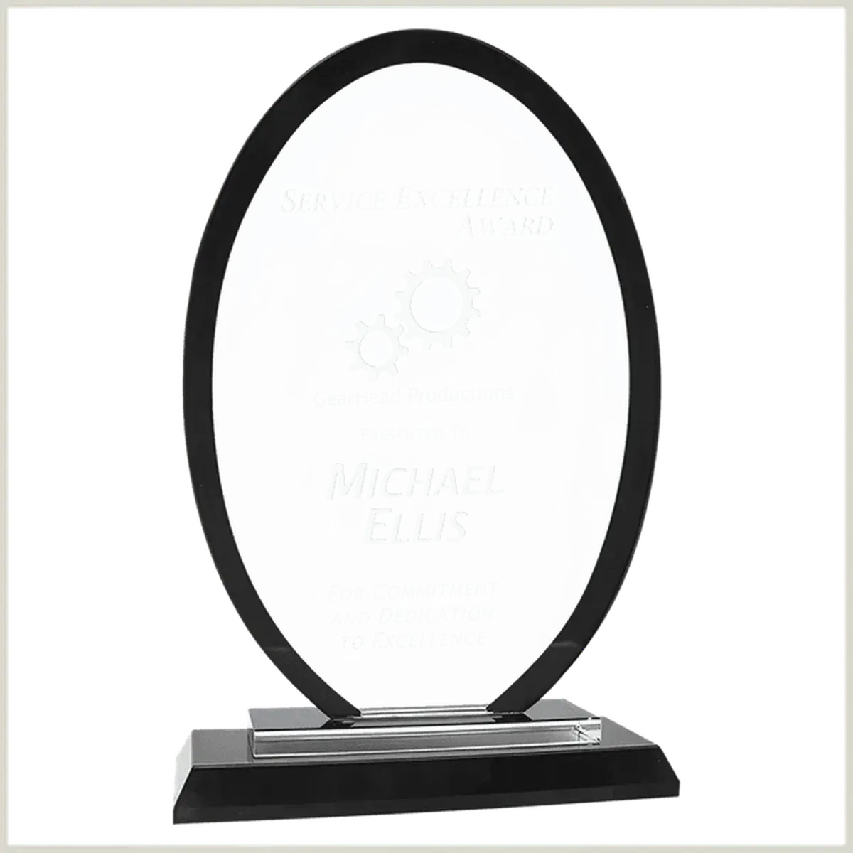 Premier Regal Glass Awards - Custom Engraved Award Recognition Oval / Black / 9"