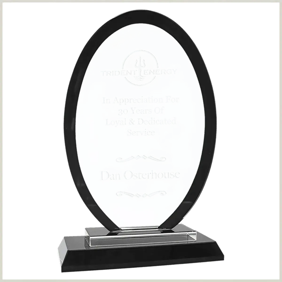 Premier Regal Glass Awards - Custom Engraved Award Recognition Oval / Black / 7 1/2"