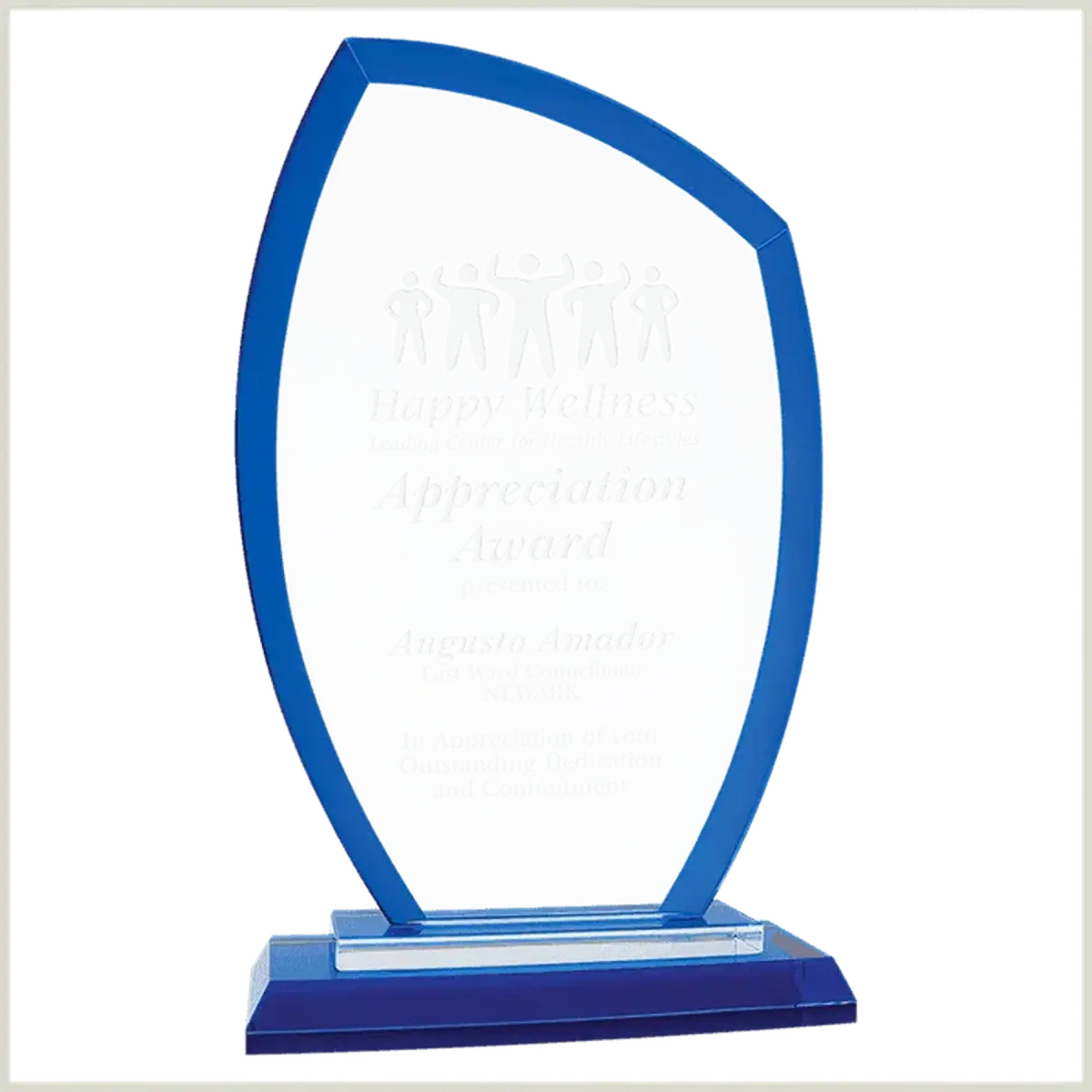 Premier Regal Glass Awards - Custom Engraved Award Recognition Peak / Blue / 9"