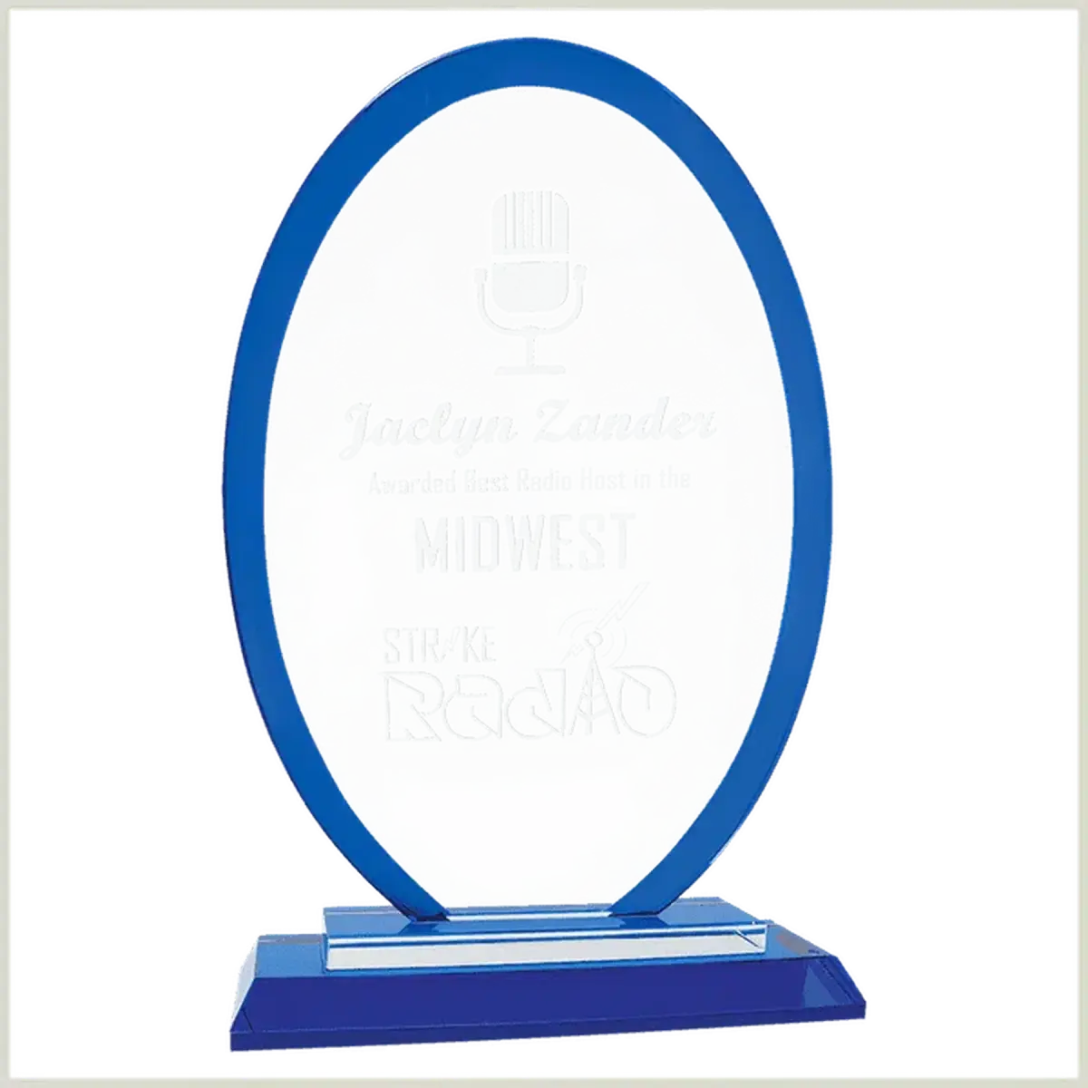Premier Regal Glass Awards - Custom Engraved Award Recognition Oval / Blue / 9"