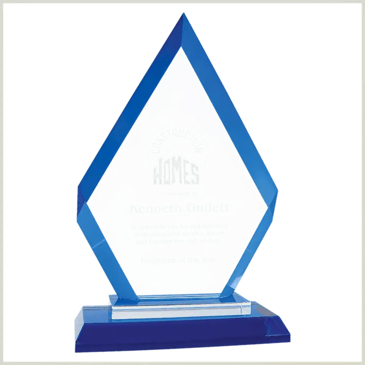 Premier Regal Glass Awards - Custom Engraved Award Recognition Diamond / Blue / 7 1/2"