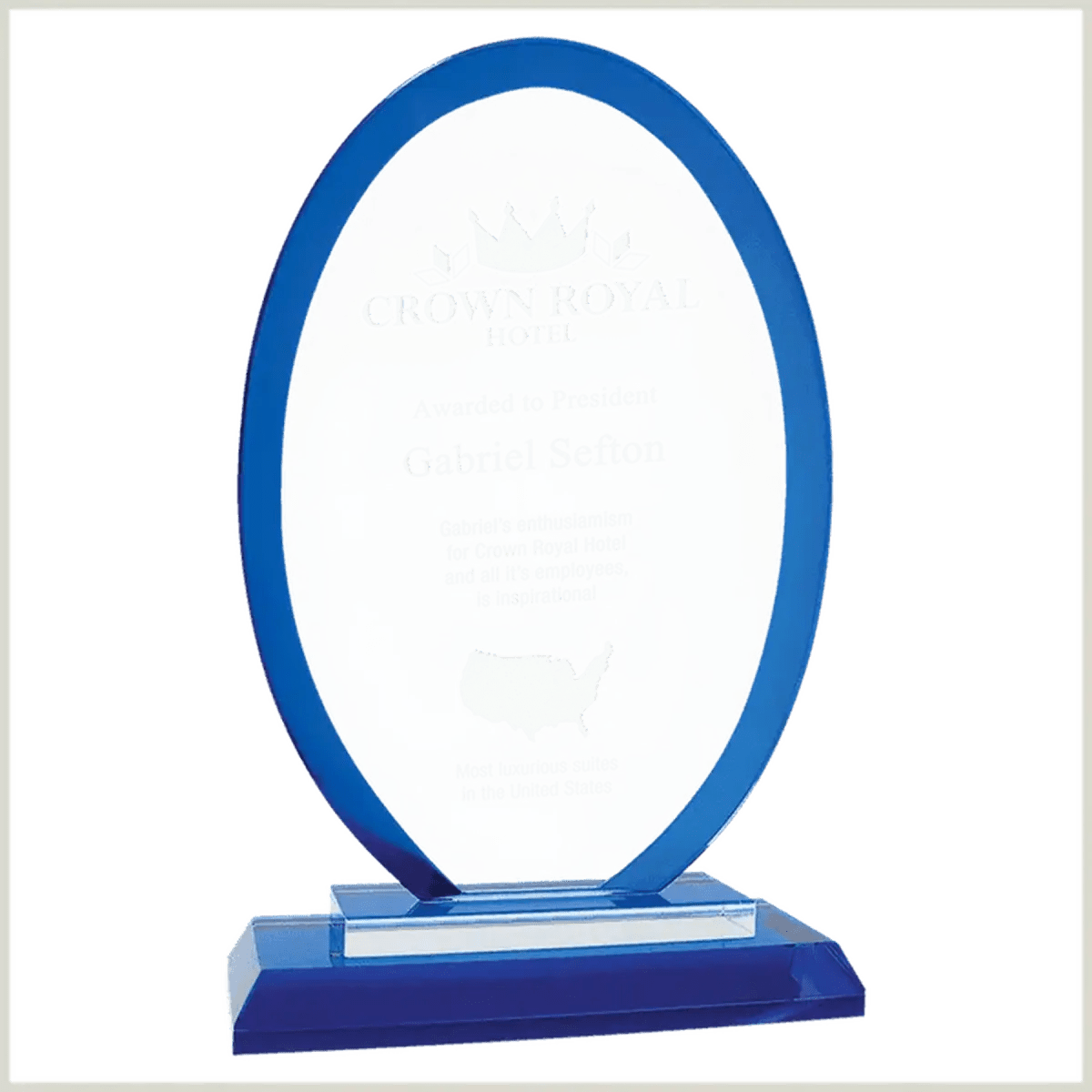 Premier Regal Glass Awards - Custom Engraved Award Recognition - Oval