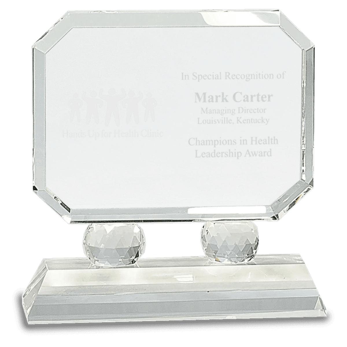 Rectangle Crystal Award with Diamond Risers and Crystal Base - Clear Crystal