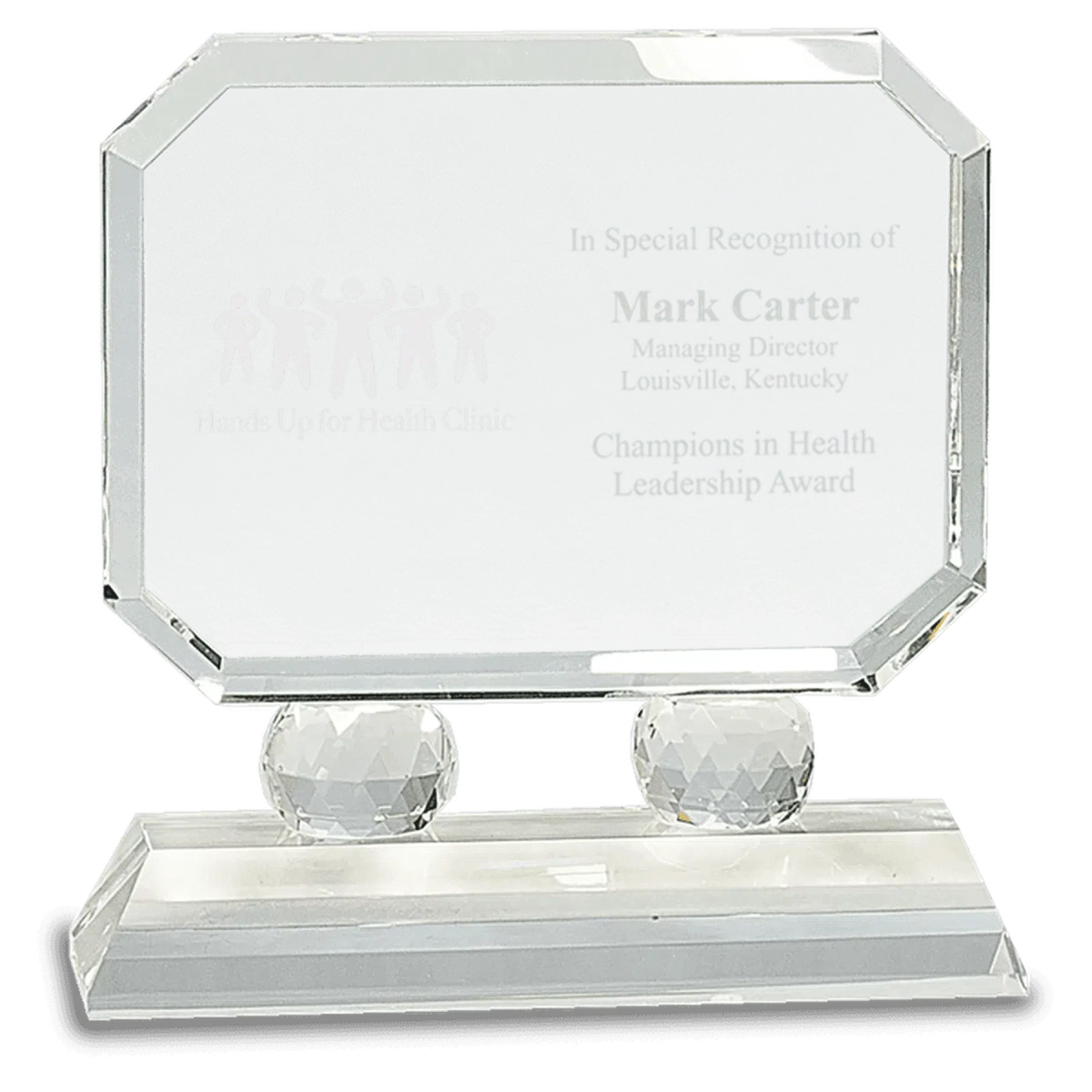 Rectangle Crystal Award with Diamond Risers and Crystal Base Clear Crystal / 6"