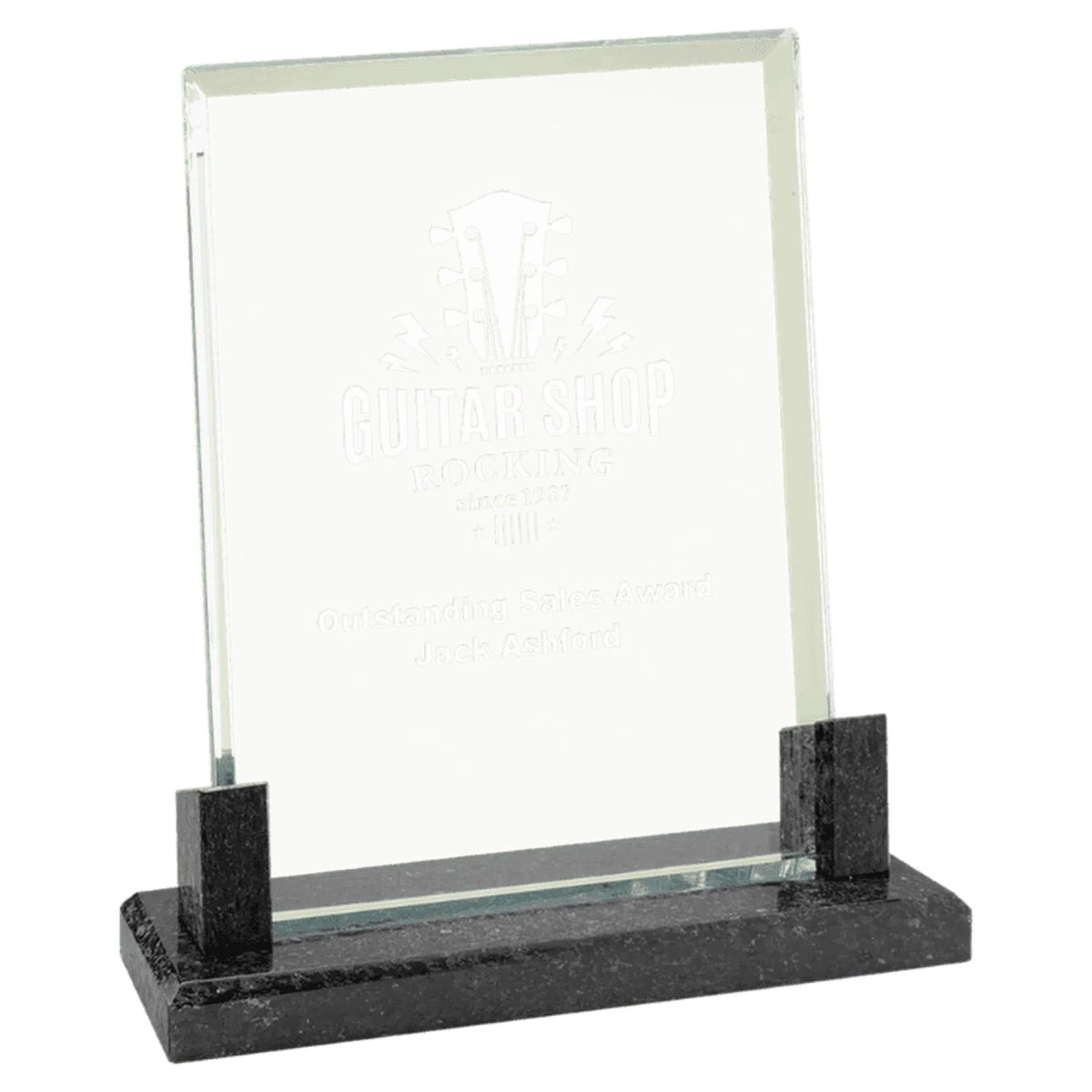 Rectangle Glass Awards with Black Marble Base 8"