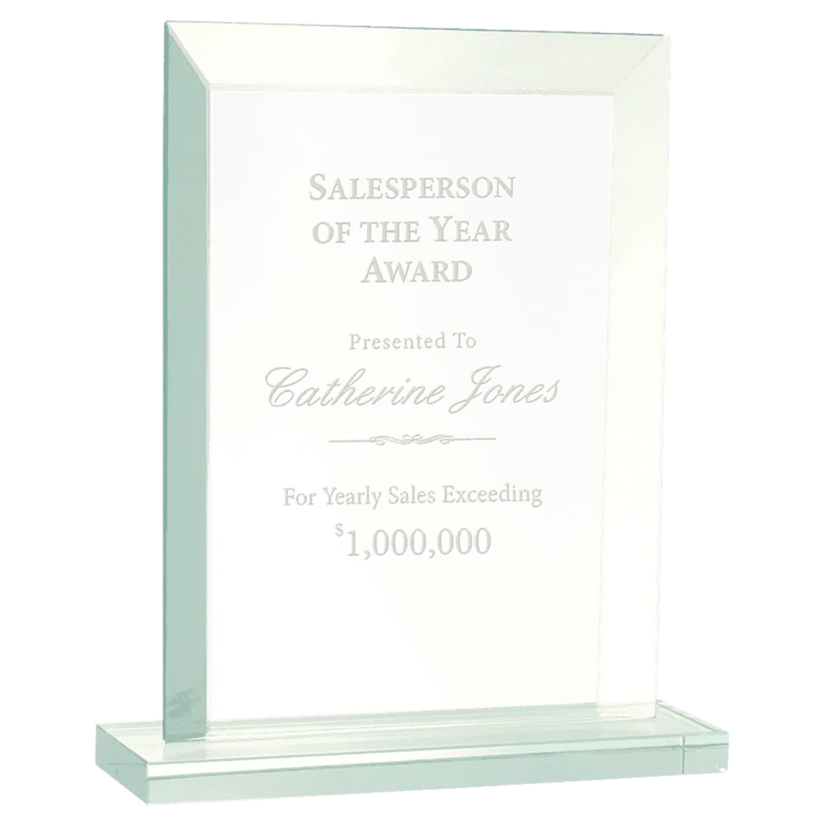 Jade Glass Awards with Beveled Edges and Frosted Etching Octagon / 6" / Jade Glass
