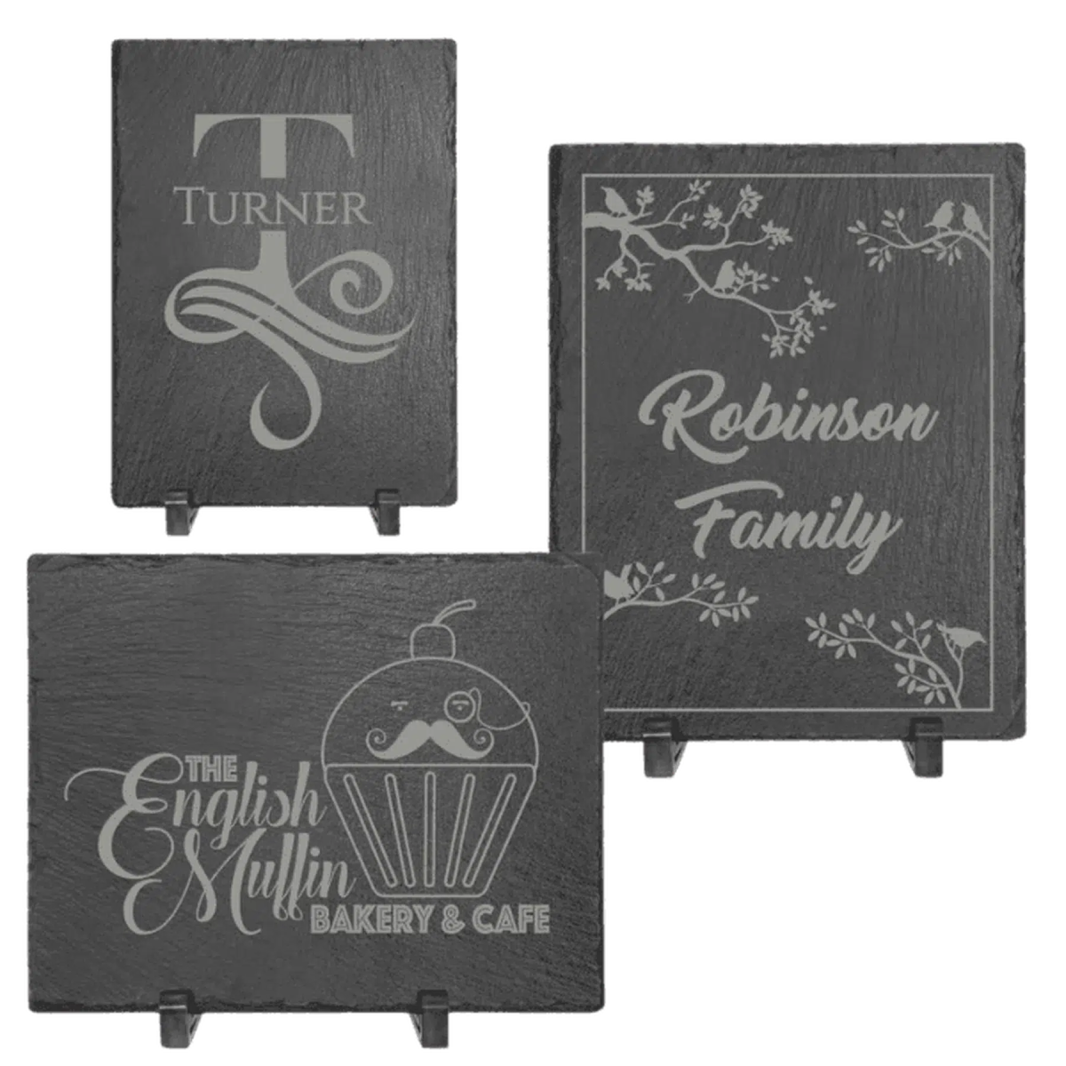 Custom Engraved Slate Charcuterie Boards and Counter Signs 7" x 5"