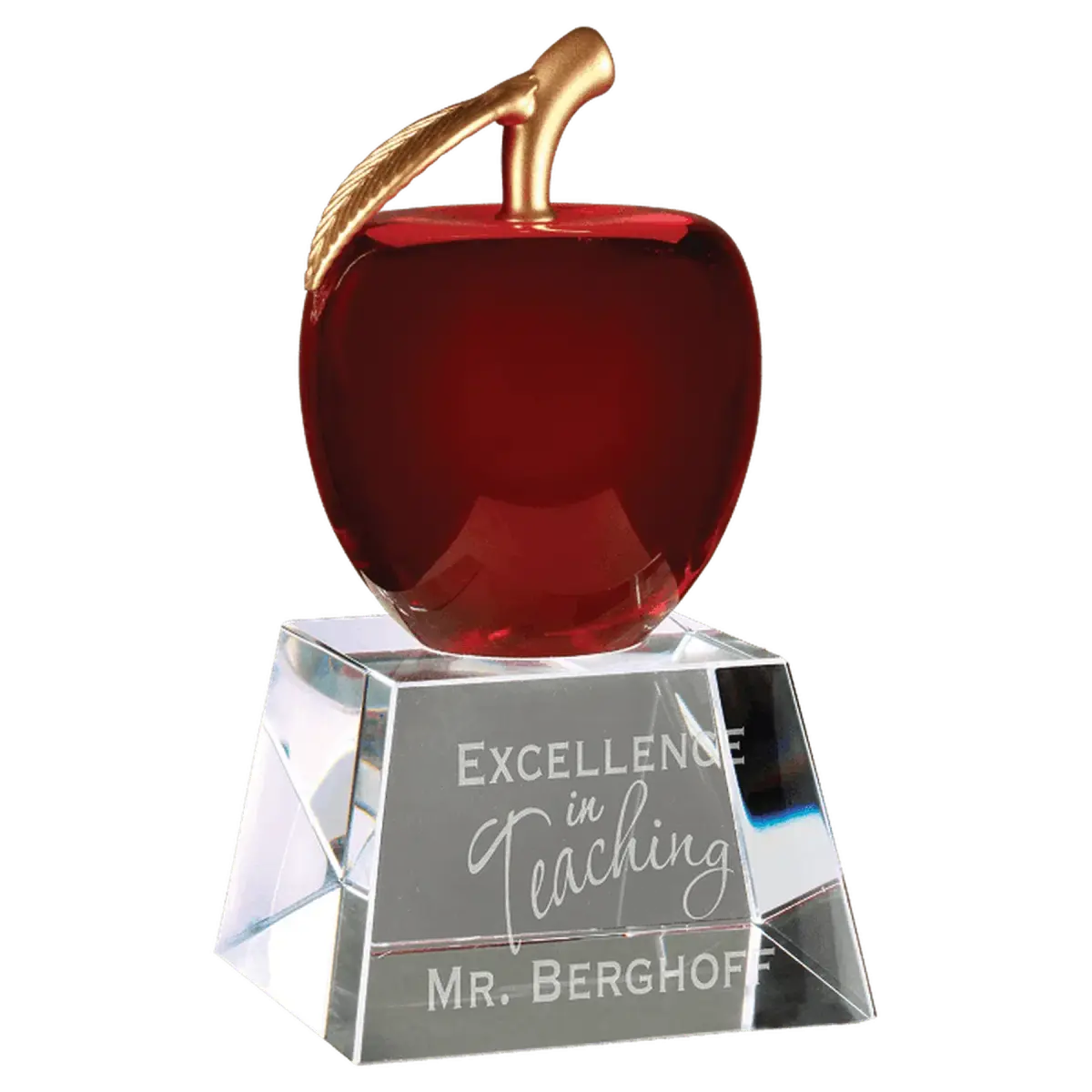 Laser Etched Crystal Apple Awards and Gifts - Custom Engraved Recognition Rounded Crystal Apple with Flat Face / Clear / 2 3/4"(L) x 3 3/4"(H)