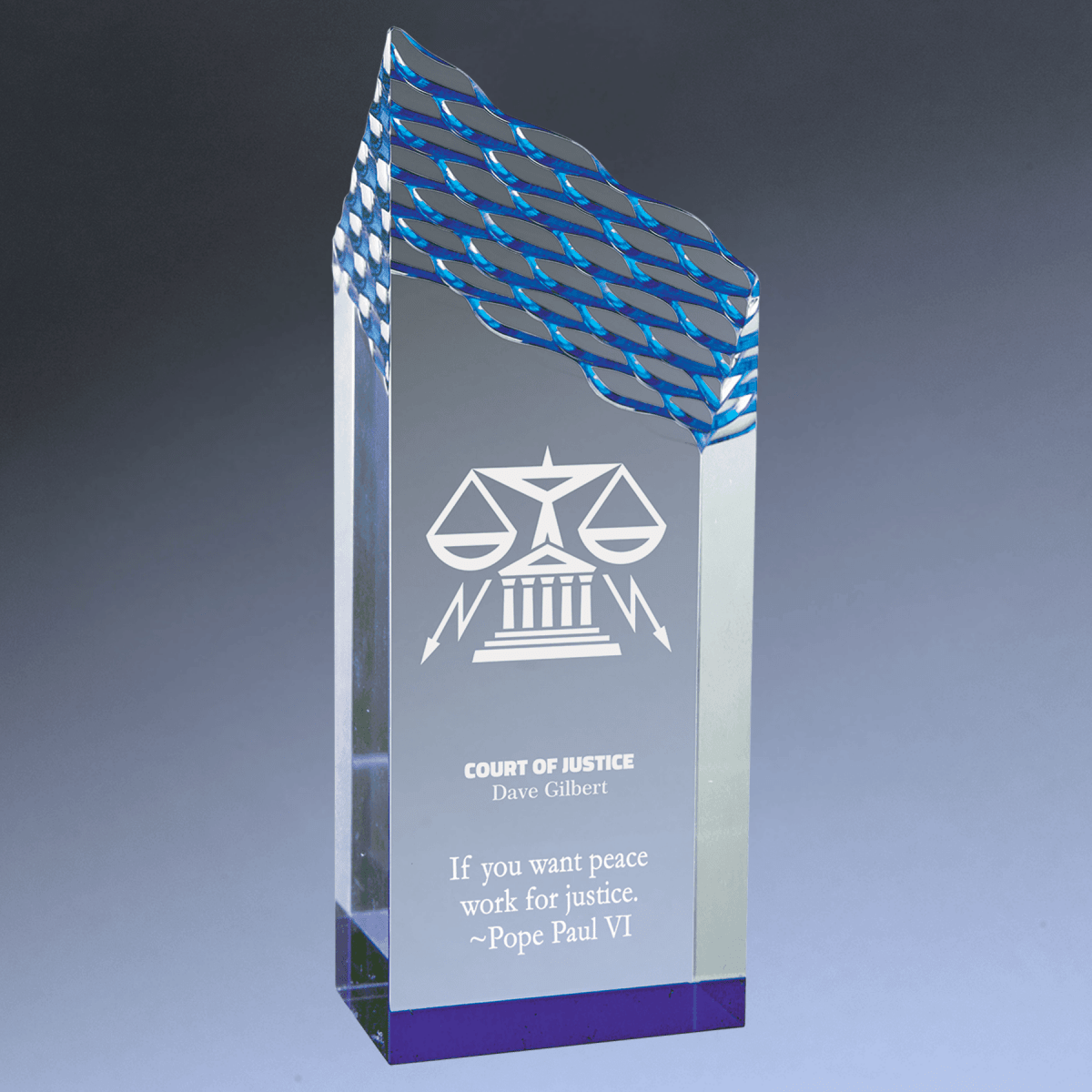 Riptide Acrylic Award with Carved Wave Top and Color Accents - Blue