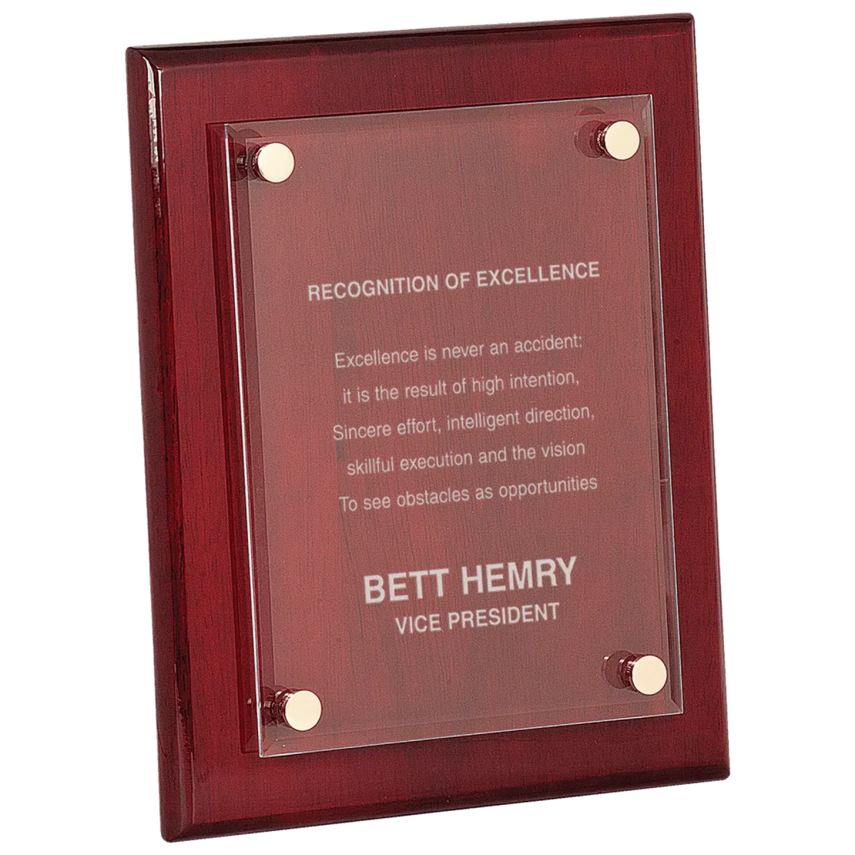 Floating Acrylic Award Plaque – Rosewood Piano Finish Backing 8" x 10"