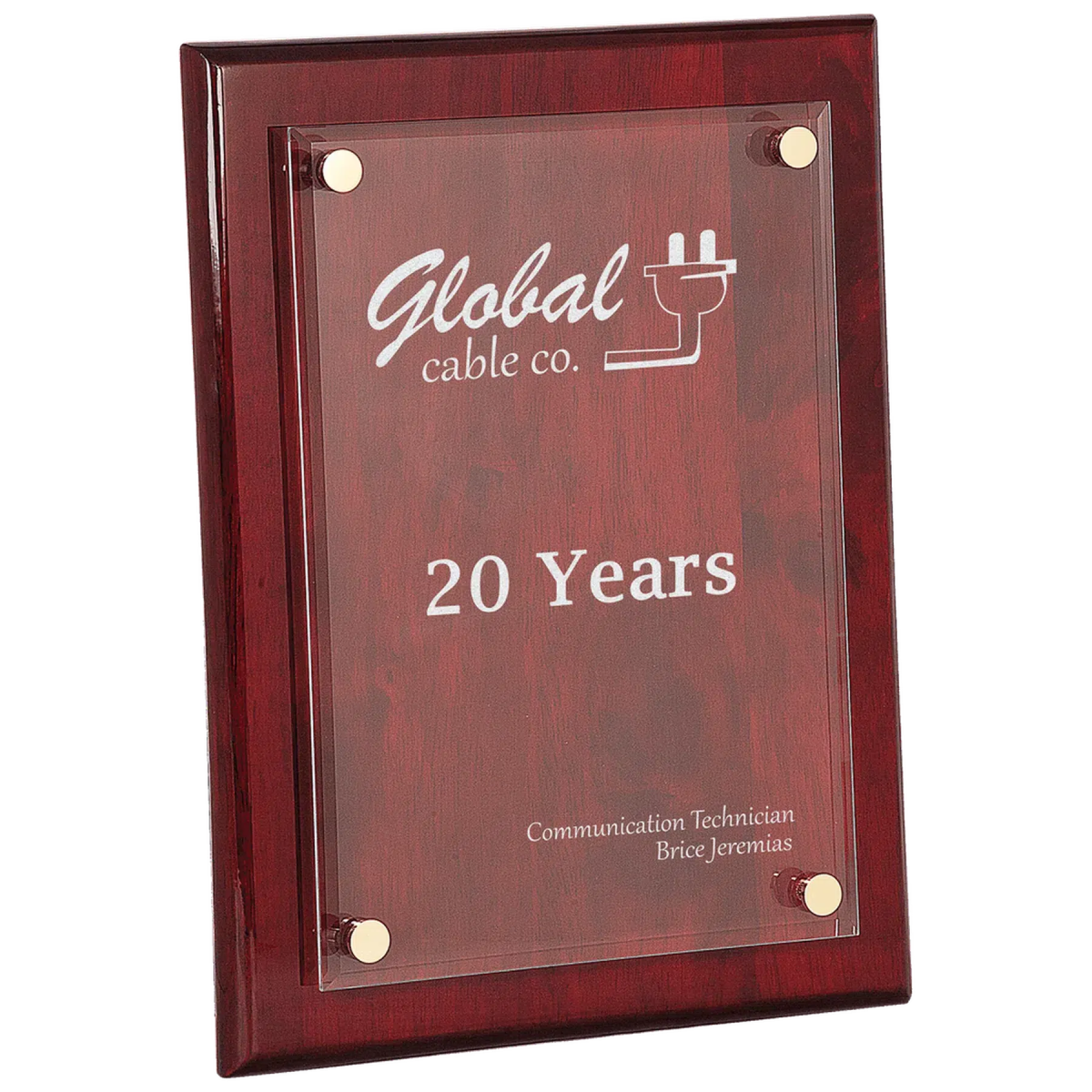 Floating Acrylic Award Plaque – Rosewood Piano Finish Backing 8" x 10"