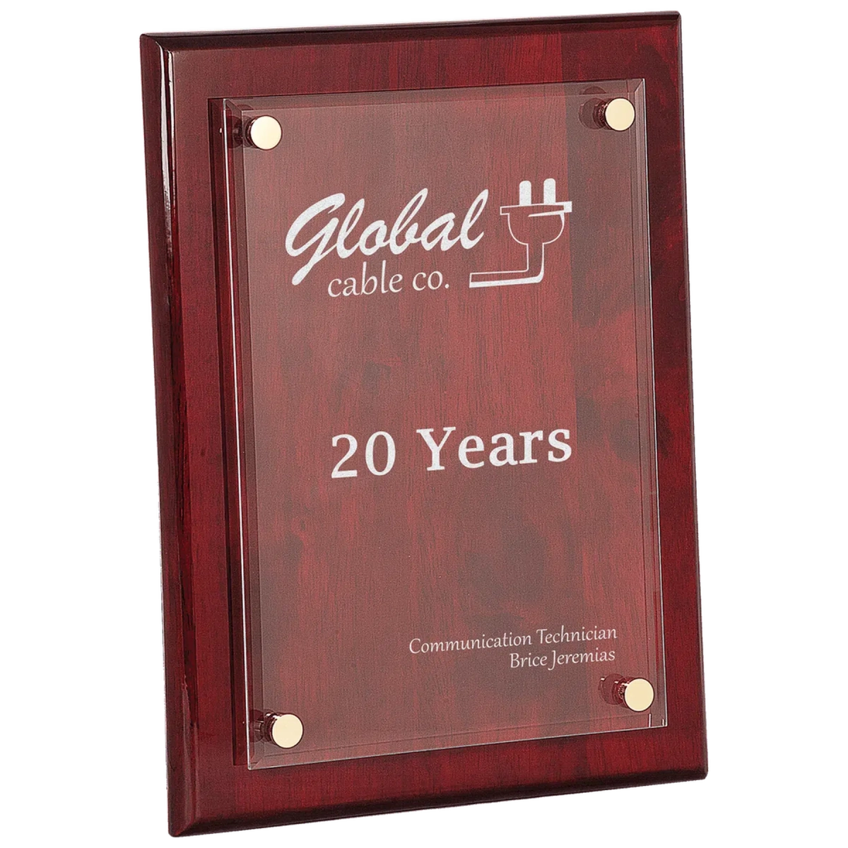 Floating Acrylic Award Plaque with High-Gloss Piano Finish Backing Rosewood Piano Finish / 8" x 10"