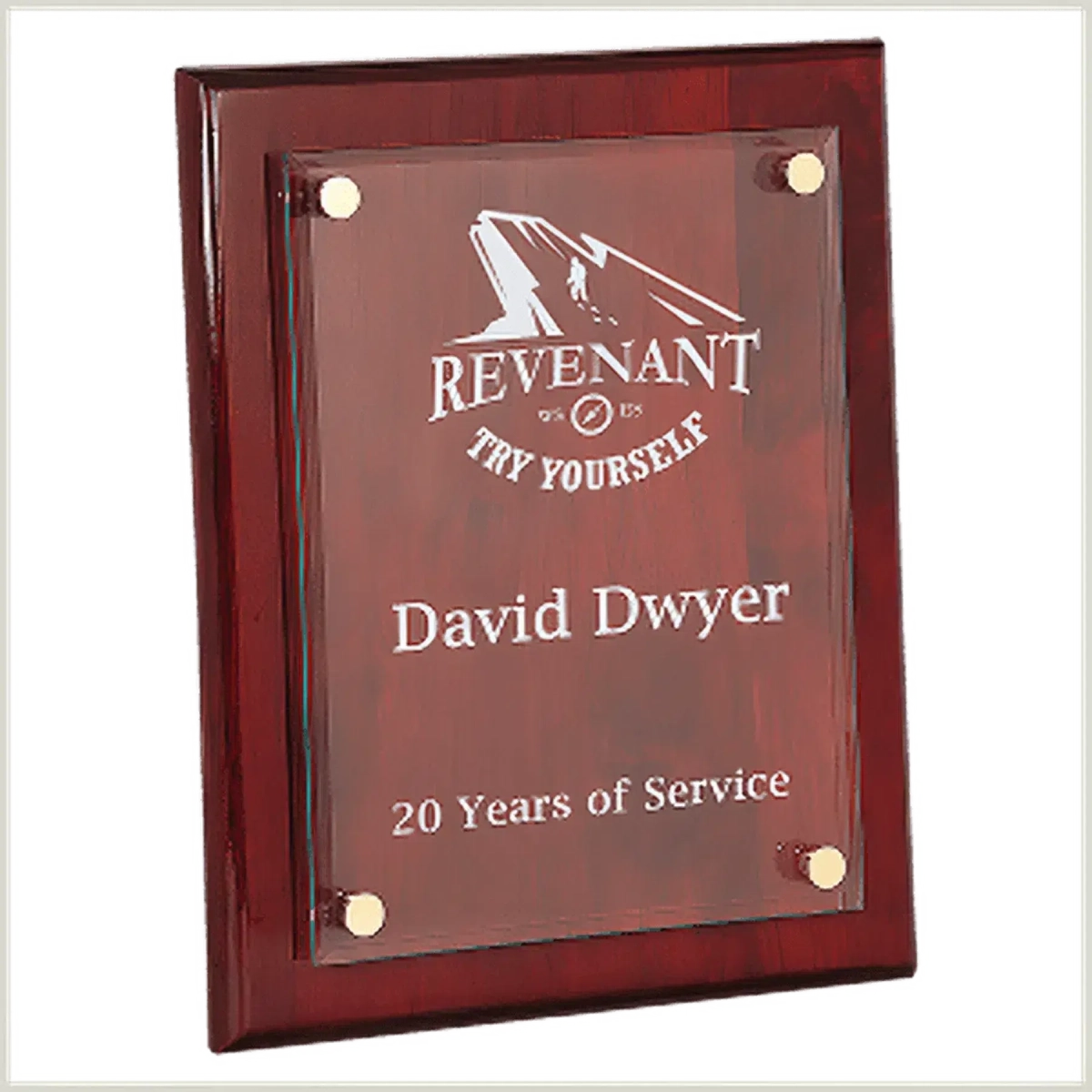 Floating Glass Plaque with Rosewood Piano Finish Backing 9" x 12"