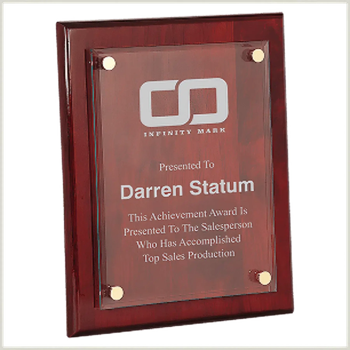 Floating Glass Plaque with Rosewood Piano Finish Backing 8" x 10"