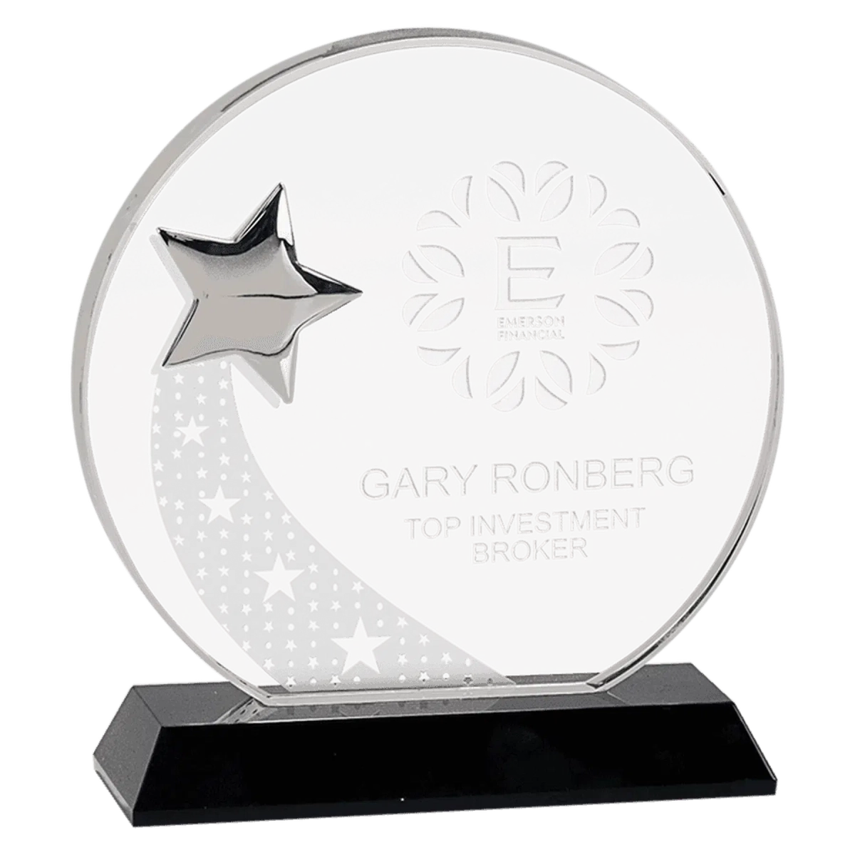 Custom Engraved Crystal Shooting Star Awards - Round and Rectangle Round / 6 1/4"