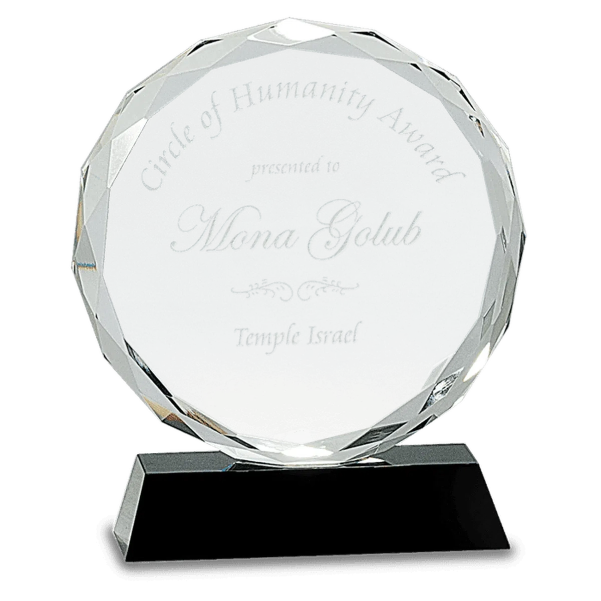Round Facet Crystal Awards with Black or Blue Crystal Base Blue / Scallop Cut / 5"